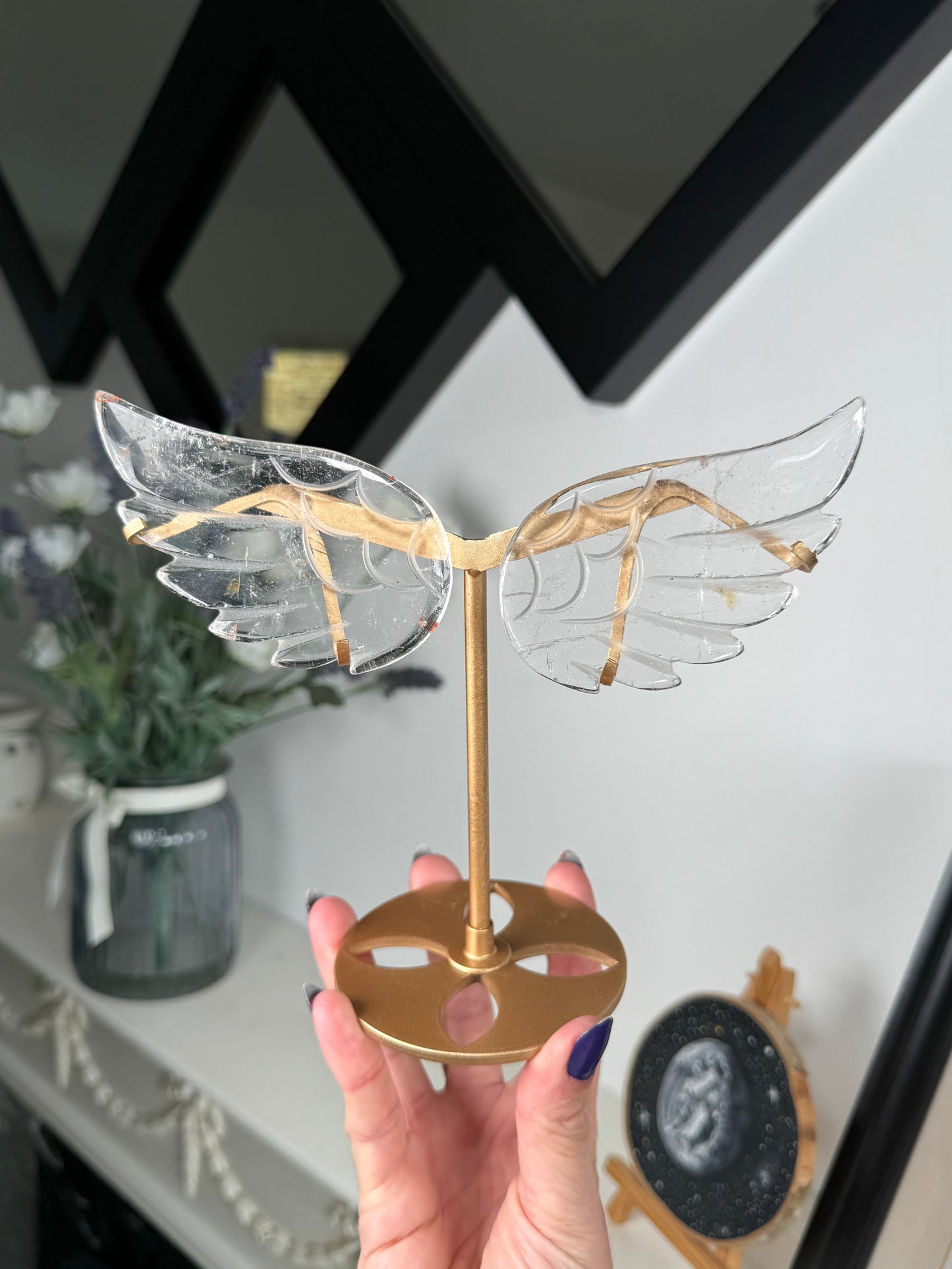 Clear Quartz Wings On Gold Stand