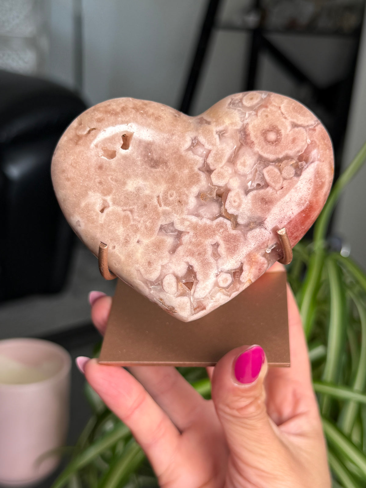 Pink Amethyst Heart On Stand