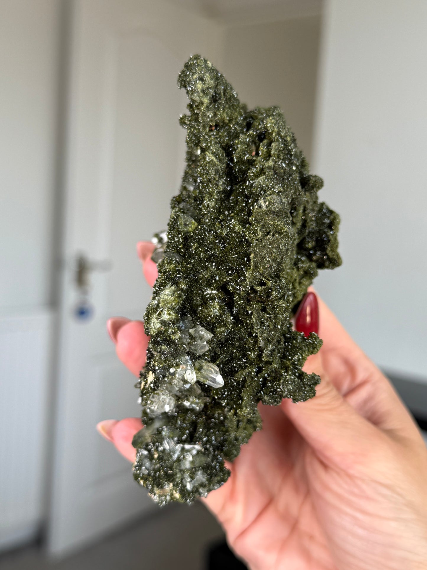 Large Epidote With Quartz Specimen With Stand