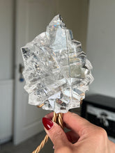 Load image into Gallery viewer, High Grade Brazilian Clear Quartz Sculpture On Gold Twisty Stand

