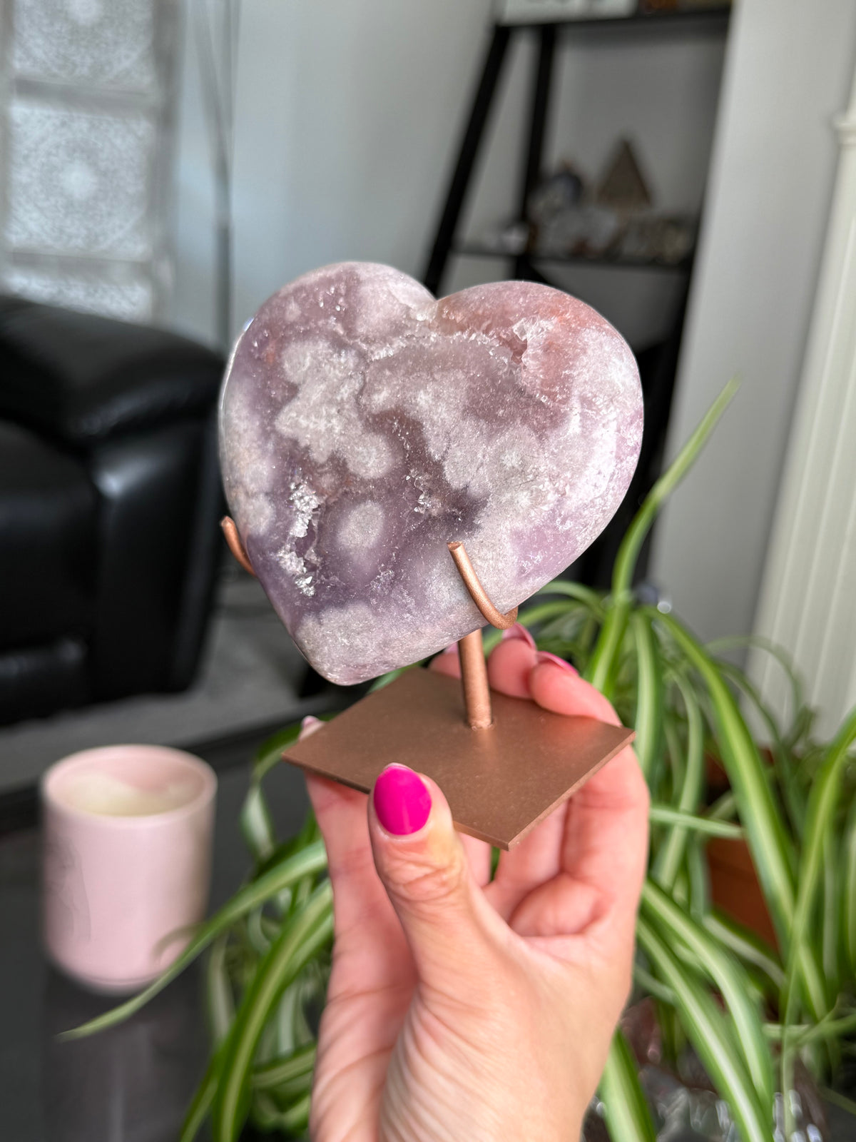 Pink Amethyst Heart On Stand