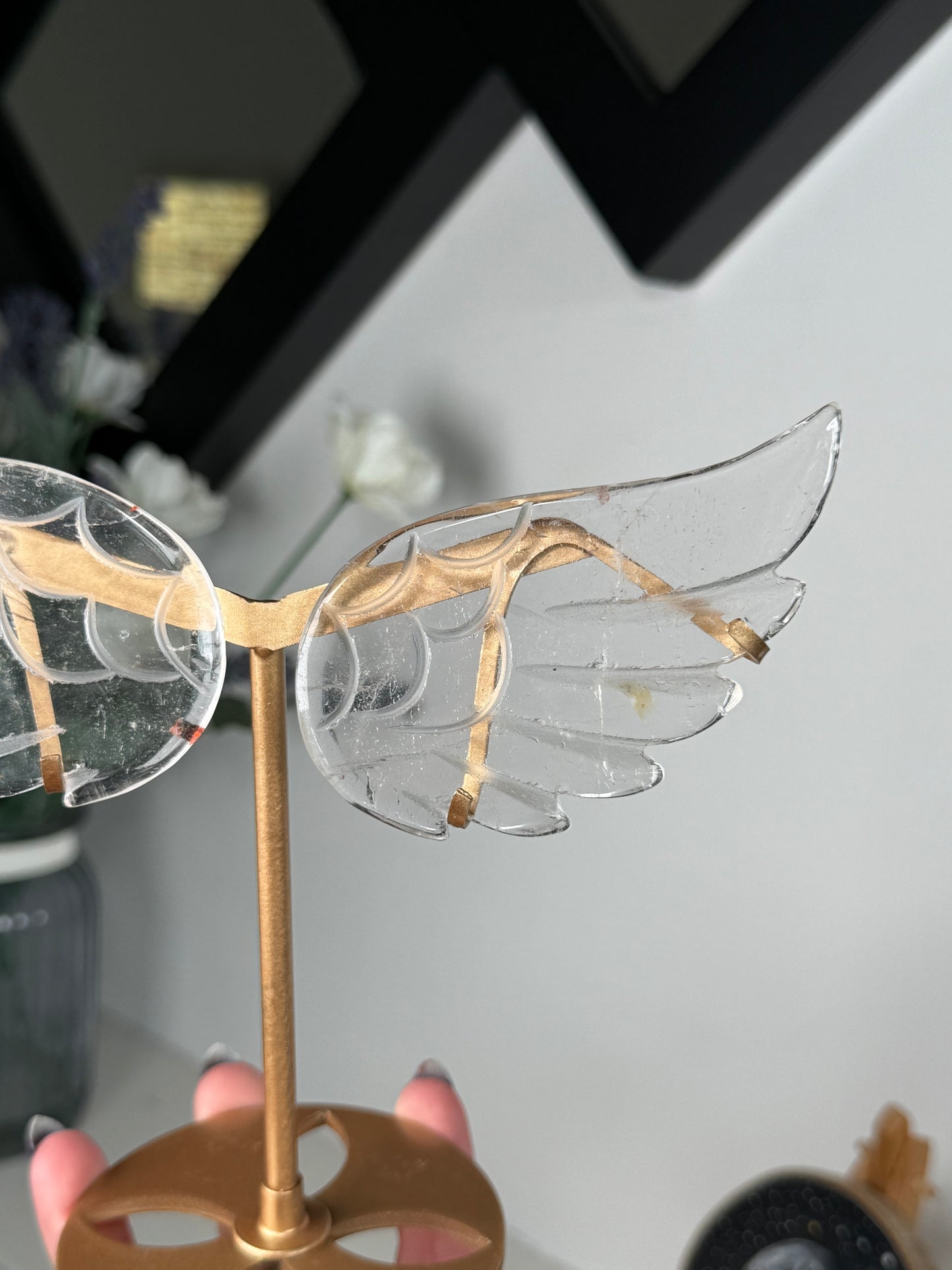 Clear Quartz Wings On Gold Stand