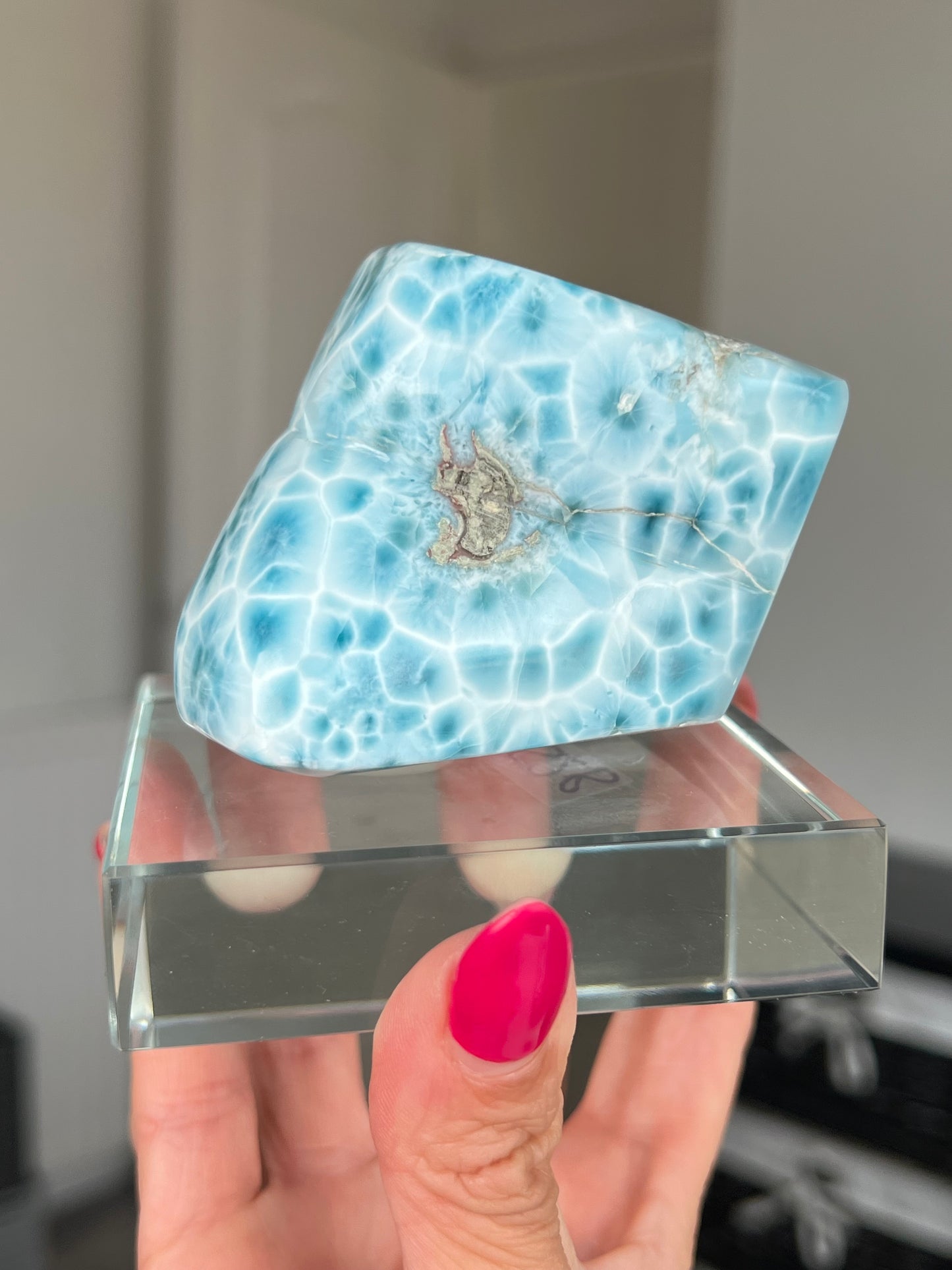 Larimar Core On Glass Stand