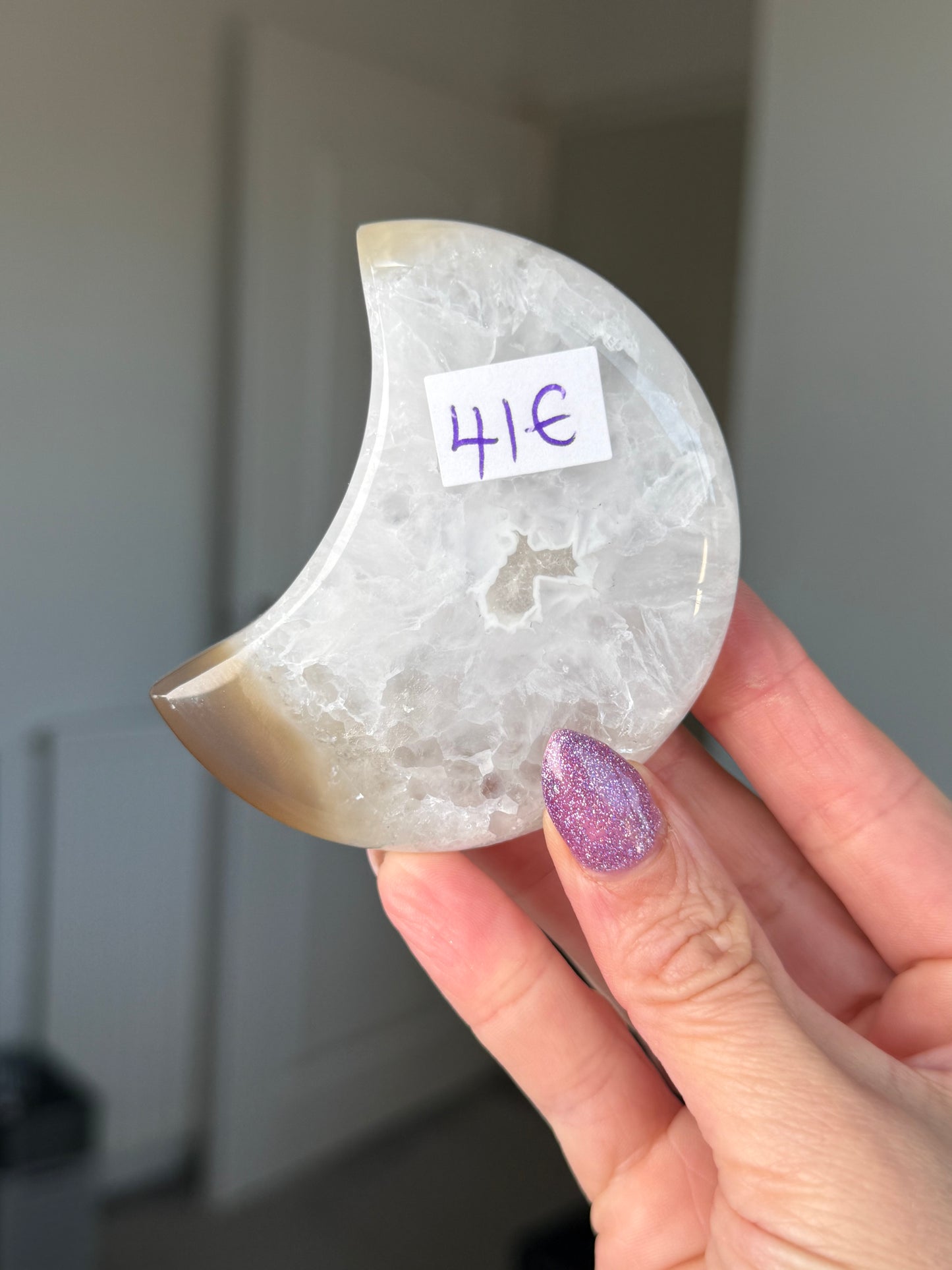 Agate Moon On Gold Stand