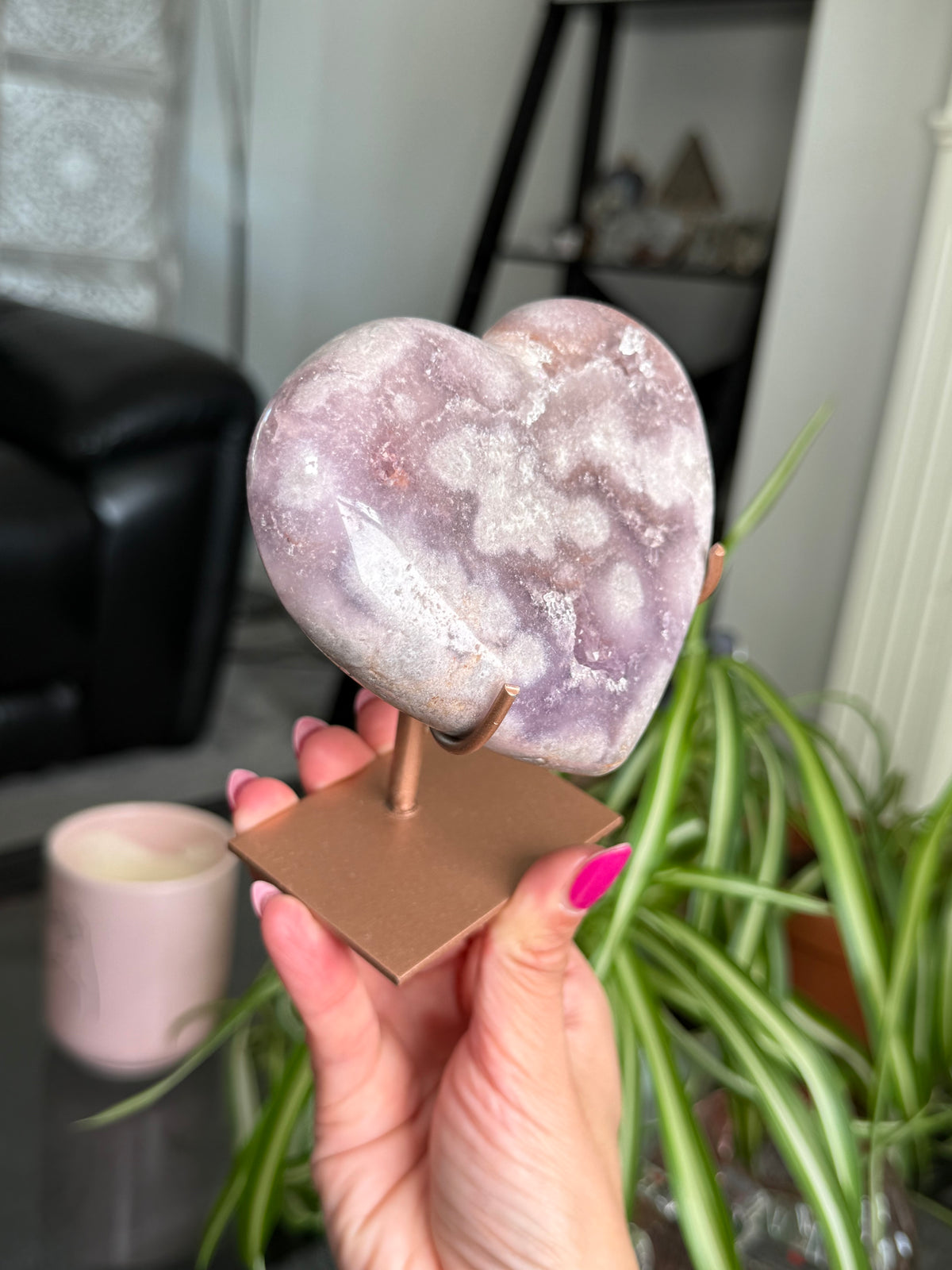 Pink Amethyst Heart On Stand