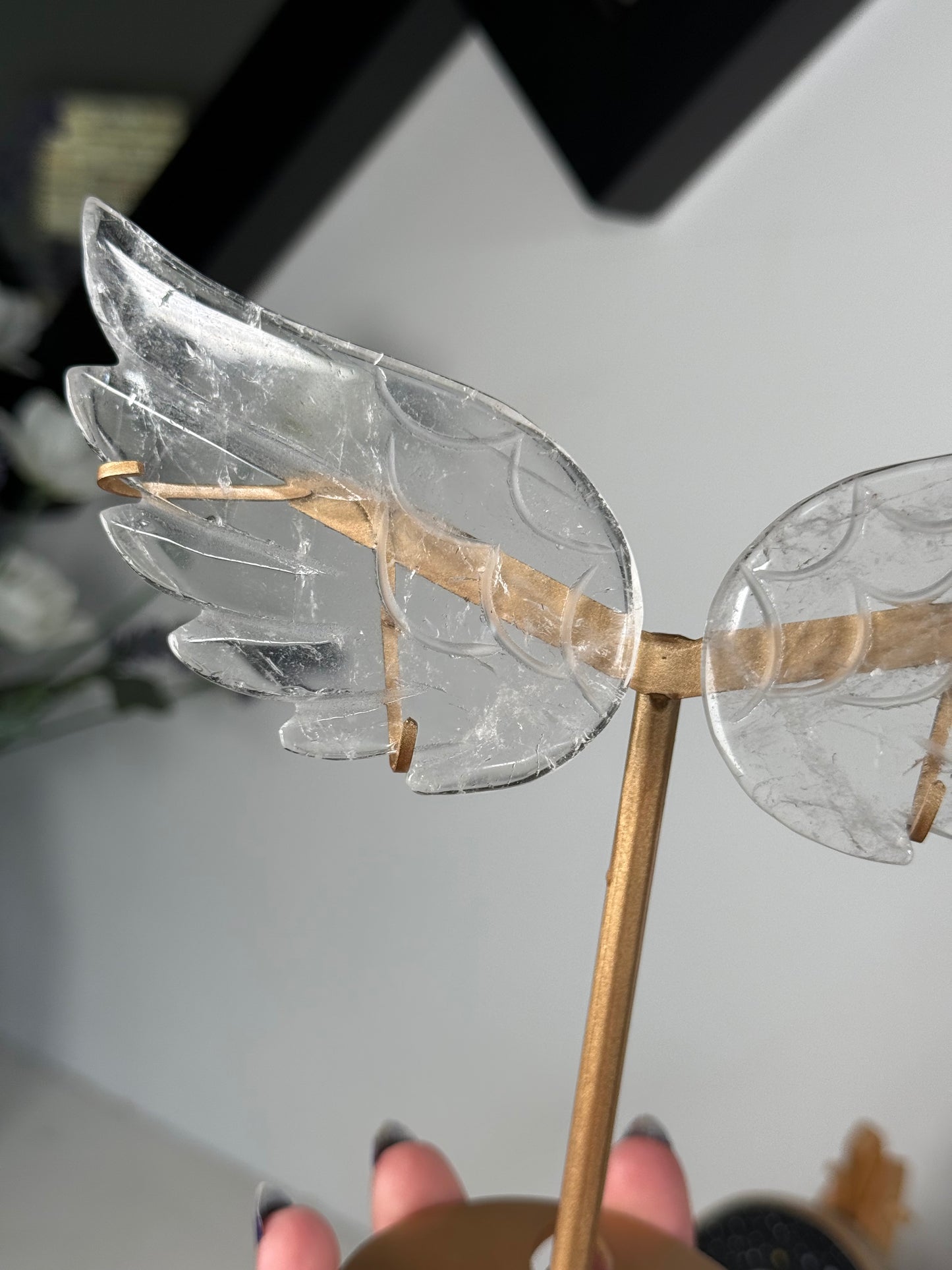 Clear Quartz Wings On Gold Stand