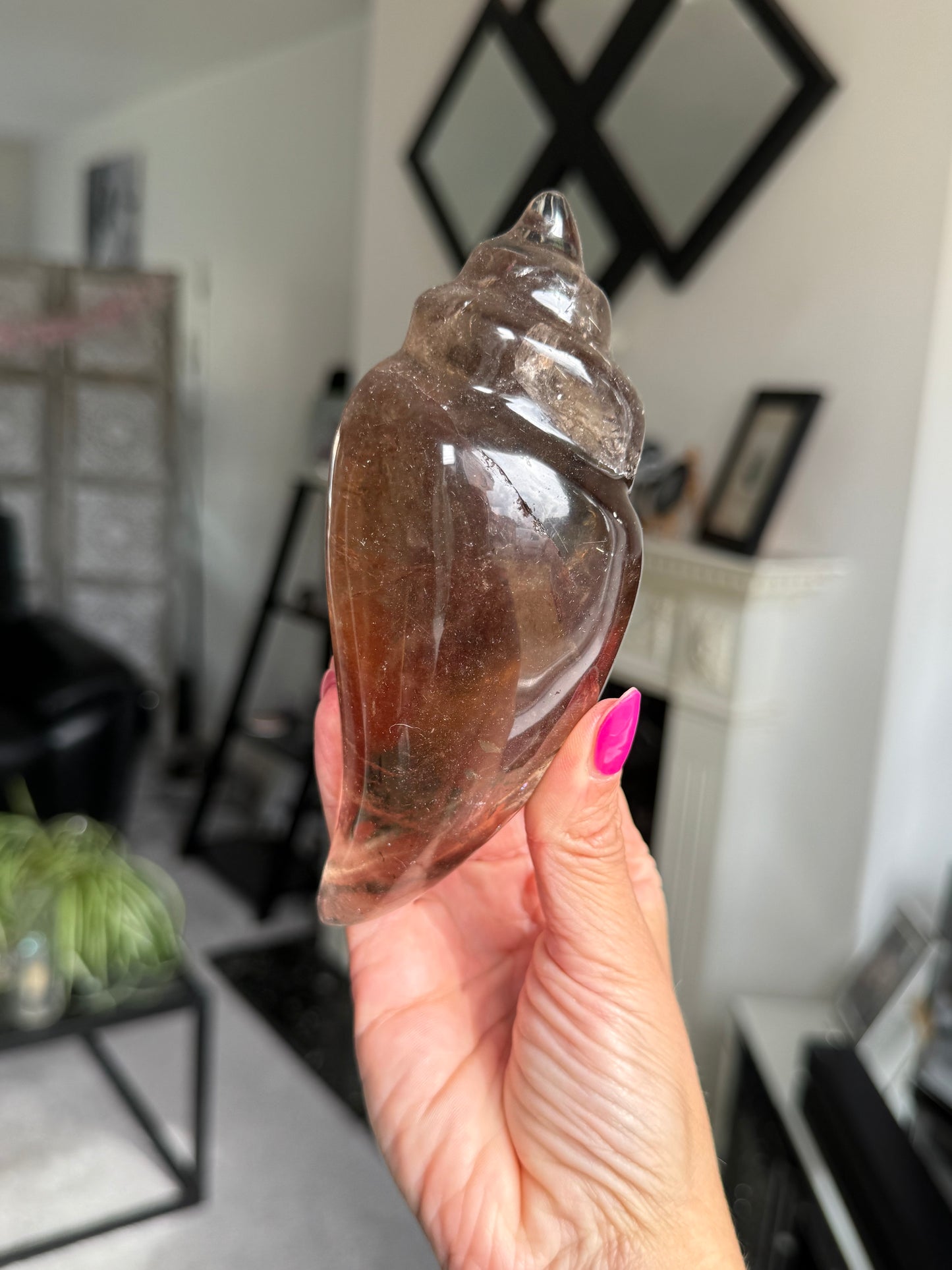Master Carved Smokey Quartz Shell WITH RUTILE
