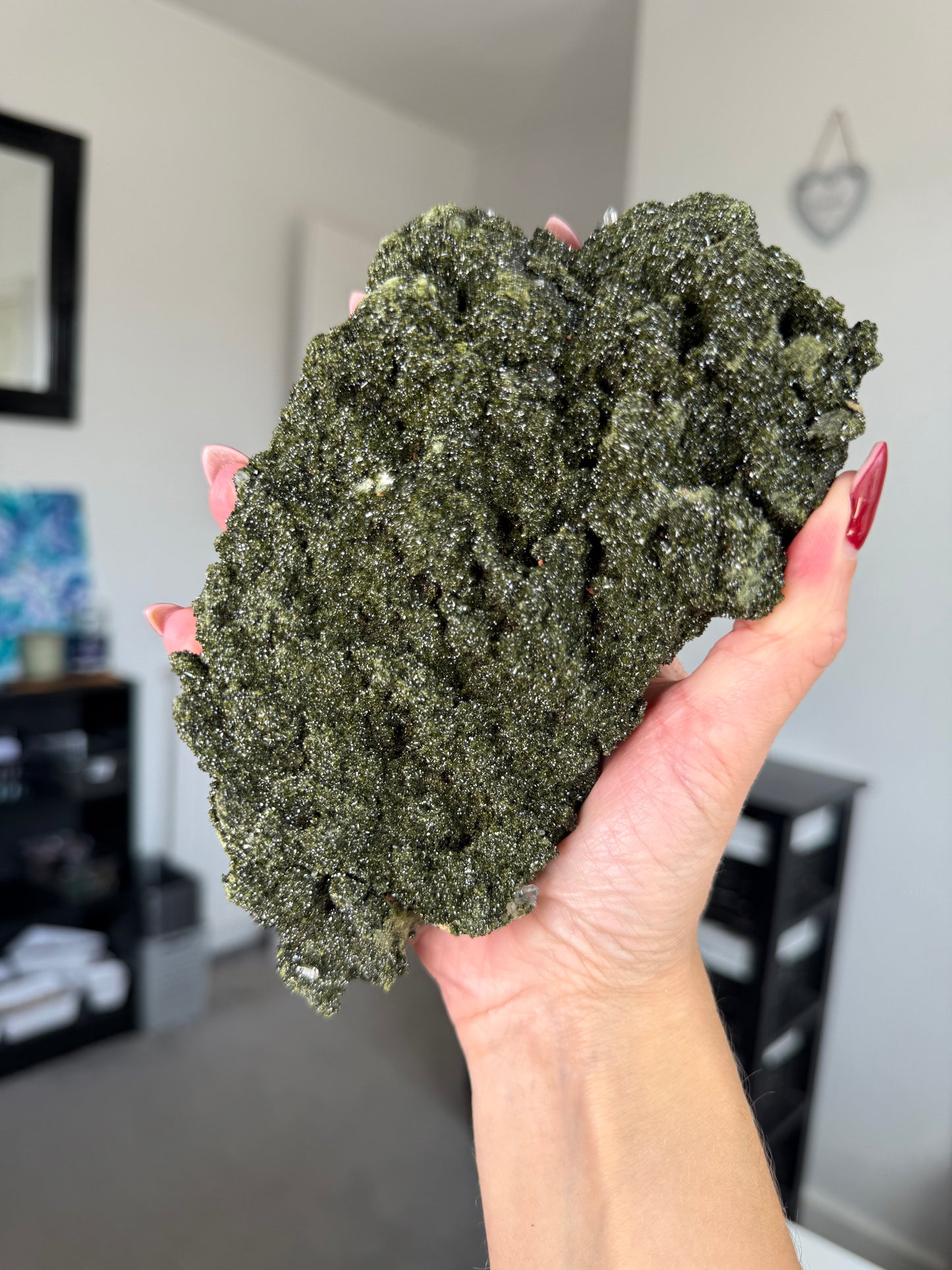 Large Epidote With Quartz Specimen With Stand