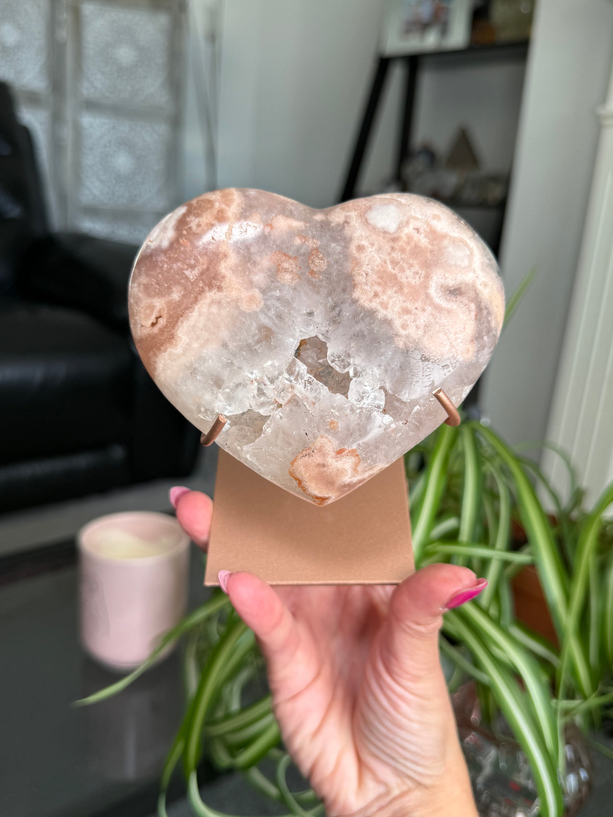 Pink Amethyst Heart On Stand
