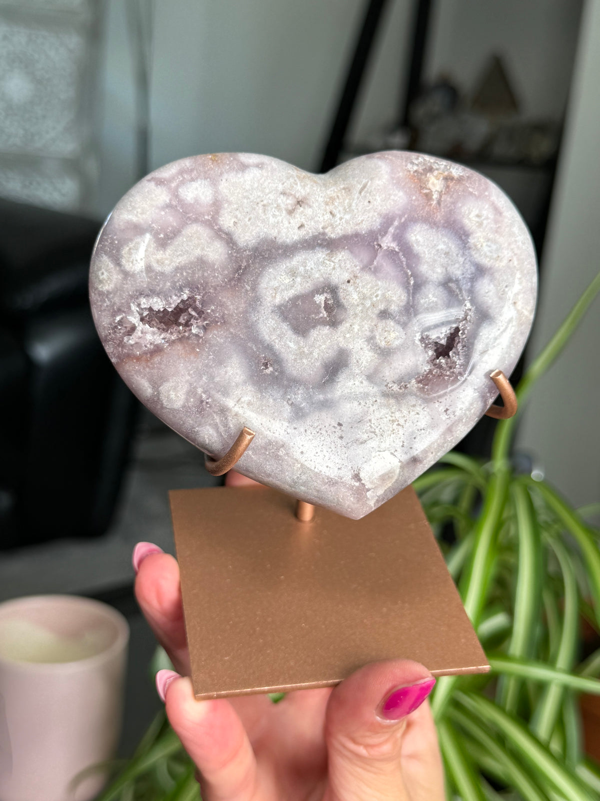 Pink Amethyst Heart On Stand