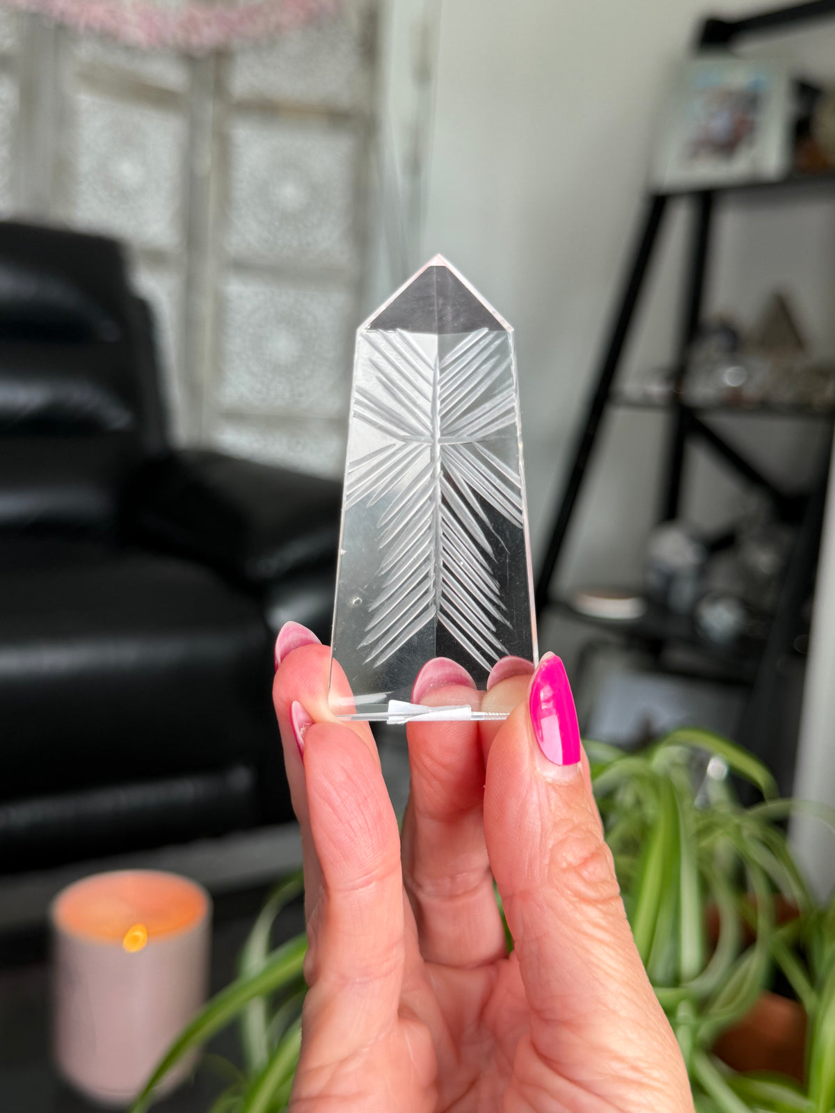 Clear Quartz Star Etched Tower