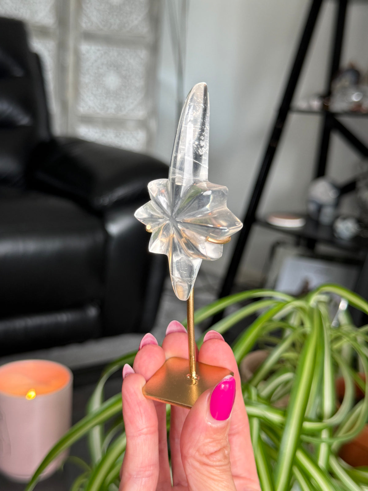 Clear Quartz Star On Custom Stand