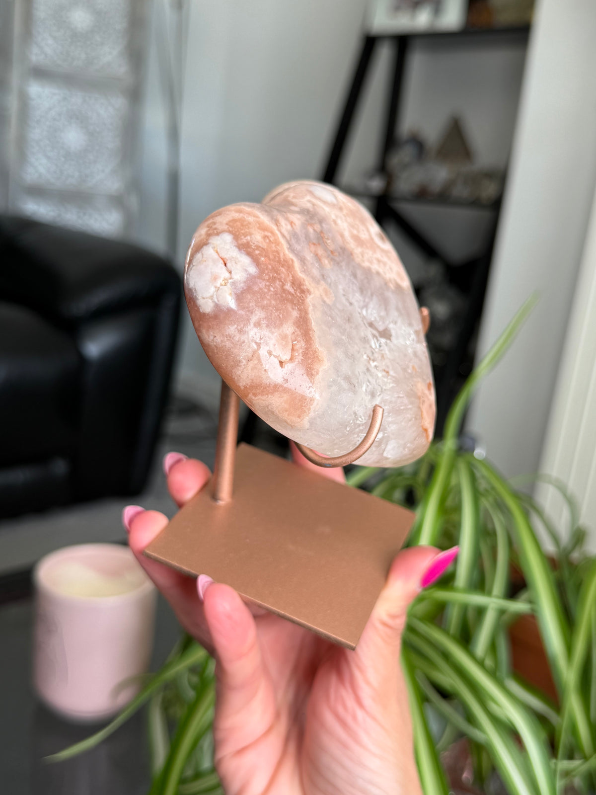Pink Amethyst Heart On Stand