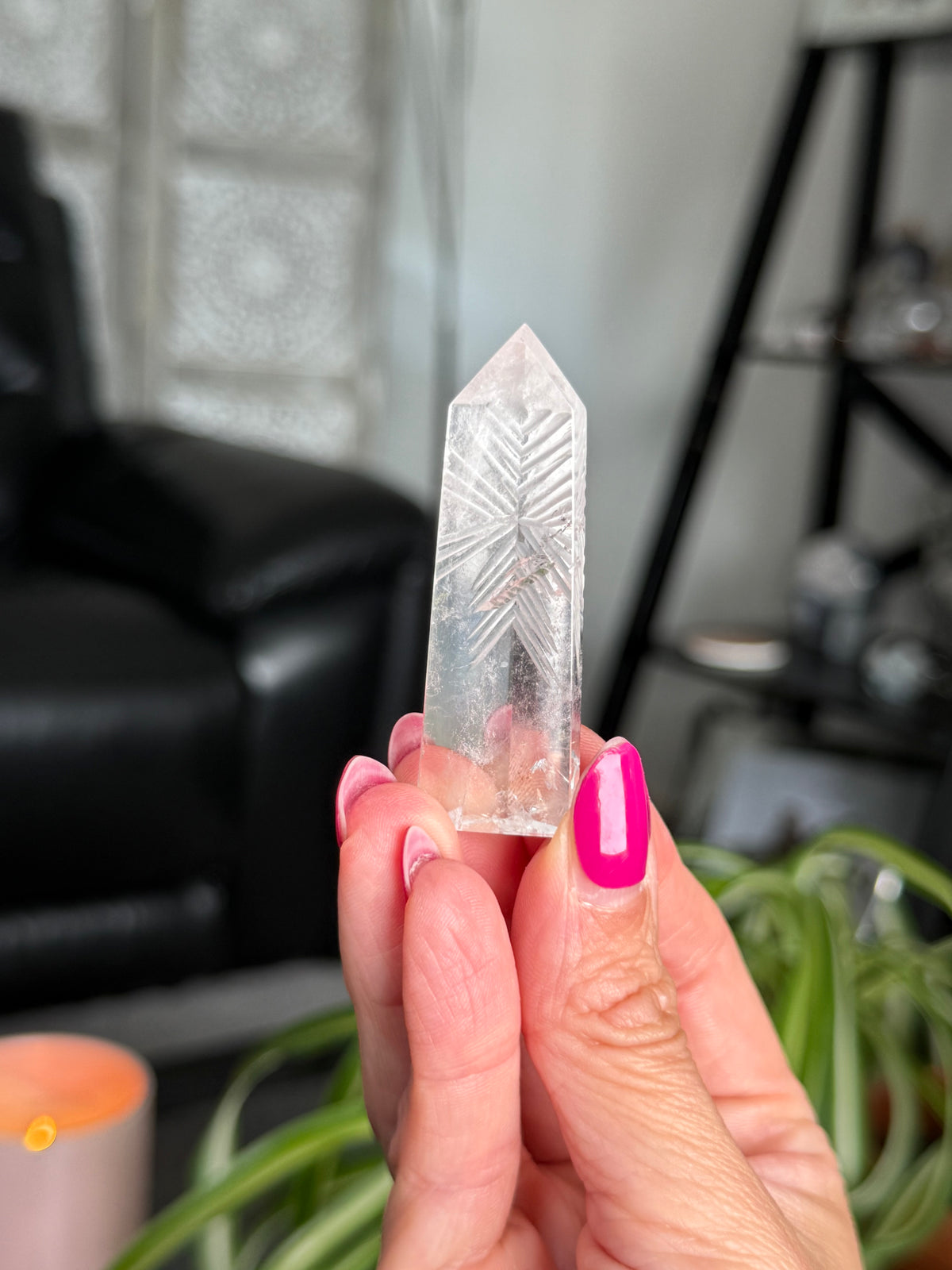 Clear Quartz Star Etched Tower