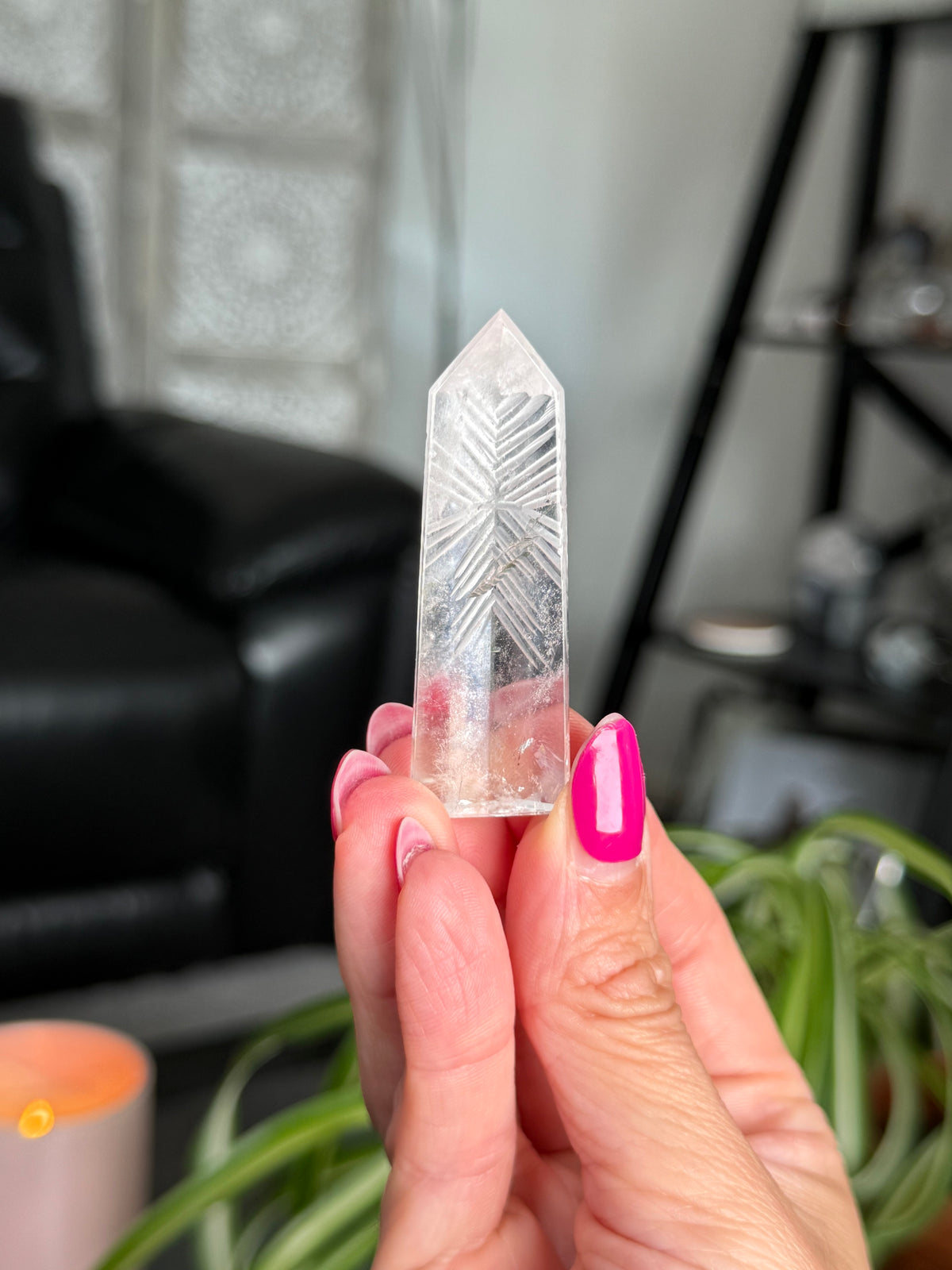 Clear Quartz Star Etched Tower
