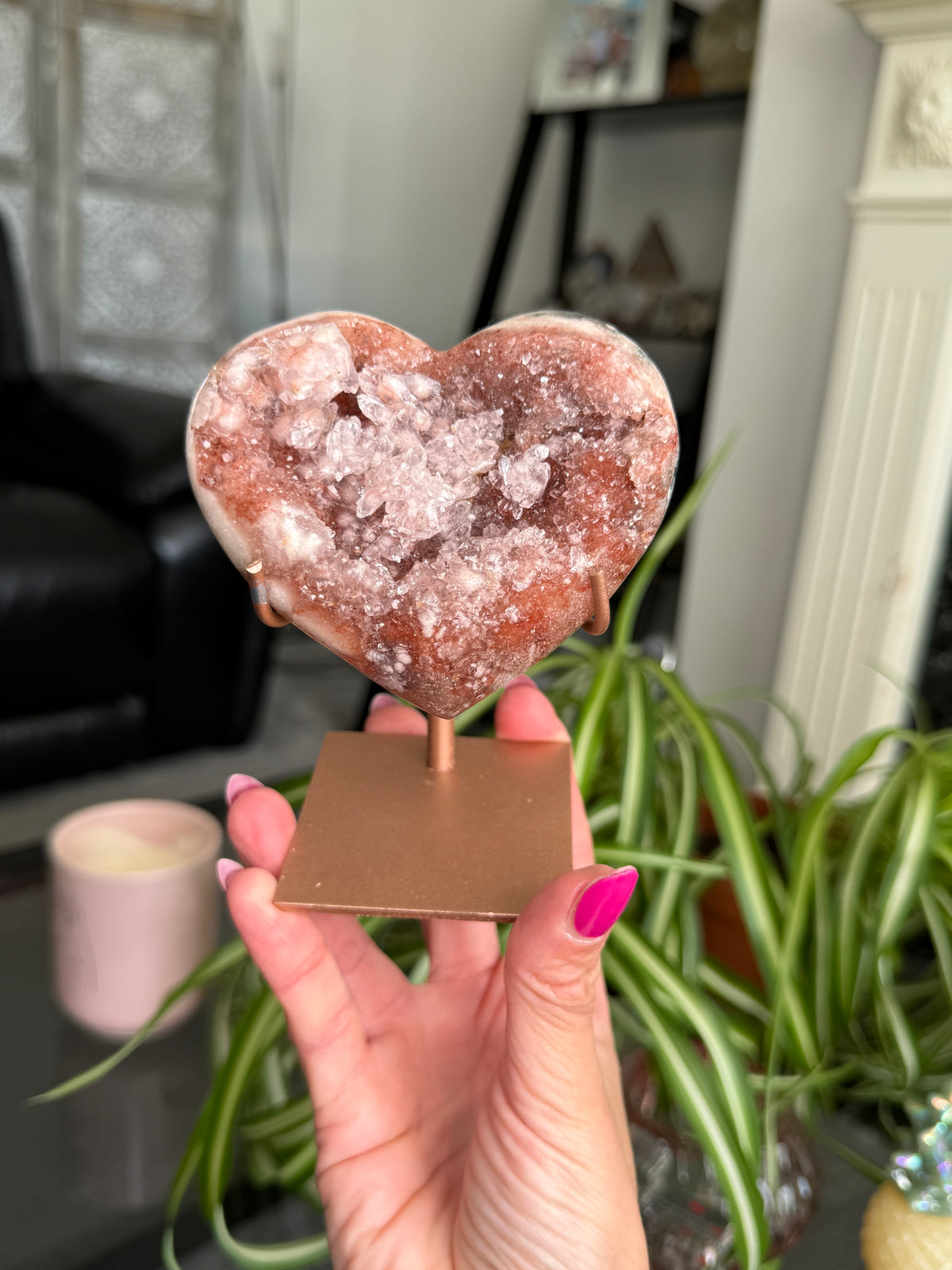 Pink Amethyst Heart On Stand