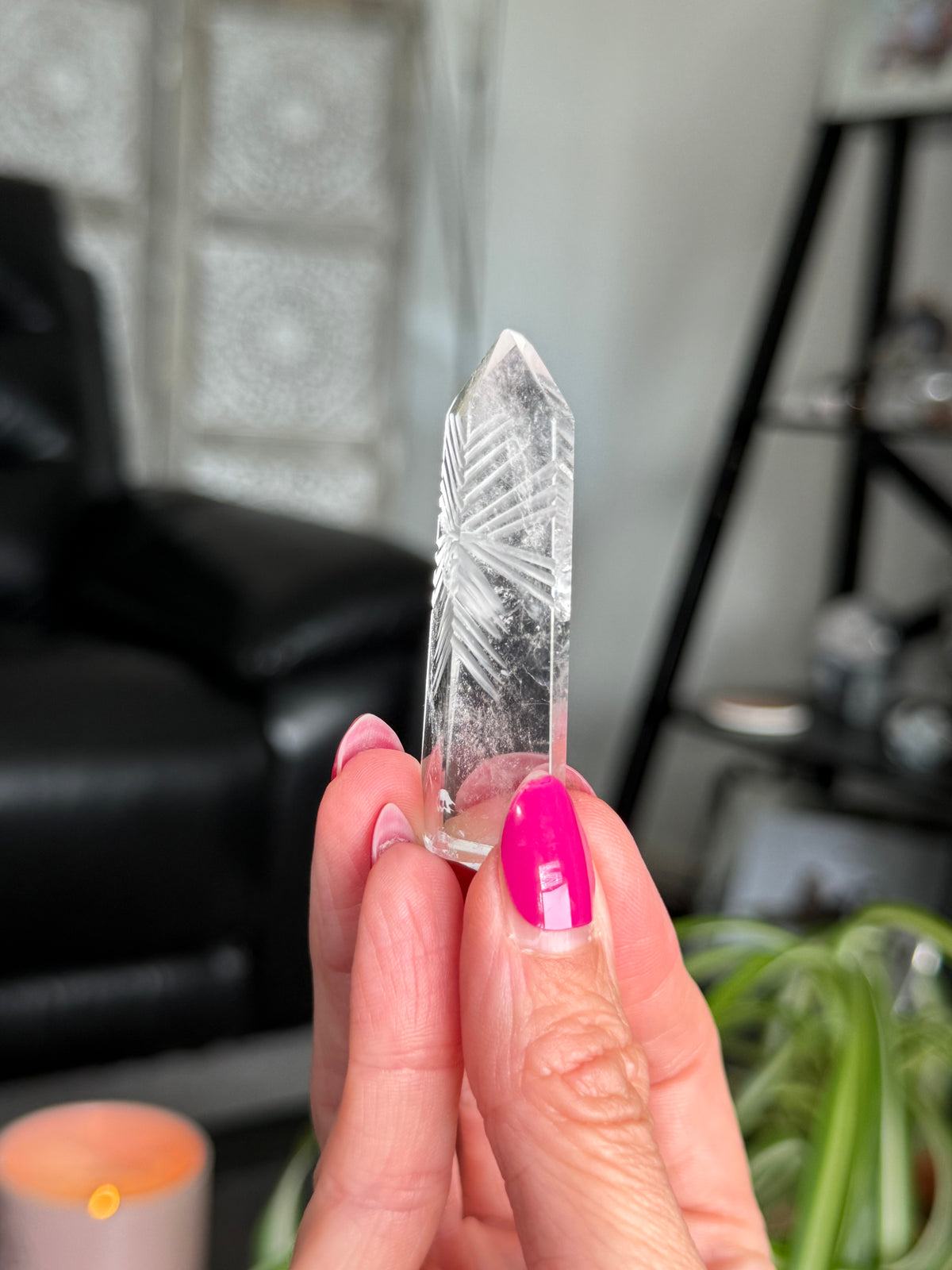 Clear Quartz Star Etched Tower