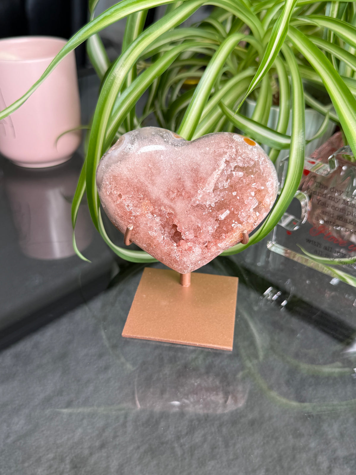 Pink Amethyst Heart On Stand