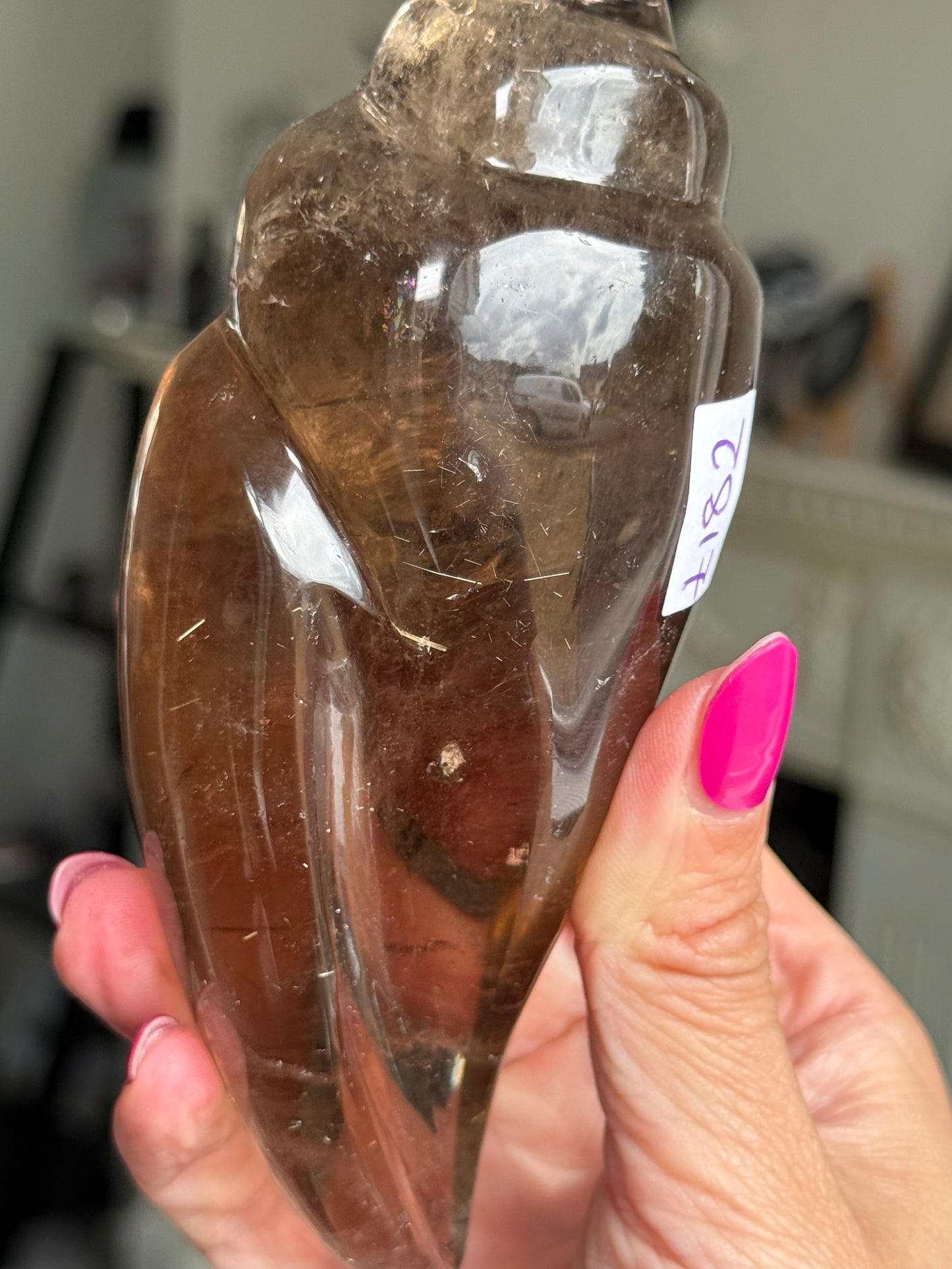 Master Carved Smokey Quartz Shell WITH RUTILE