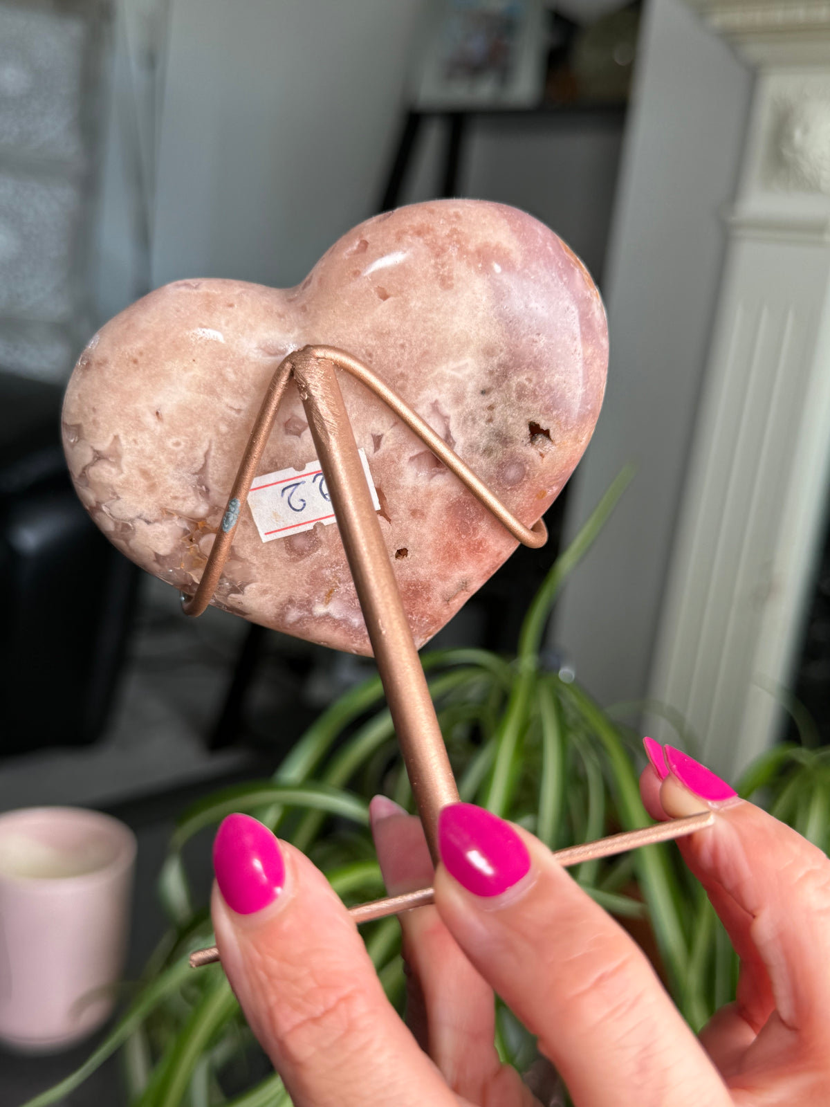 Pink Amethyst Heart On Stand