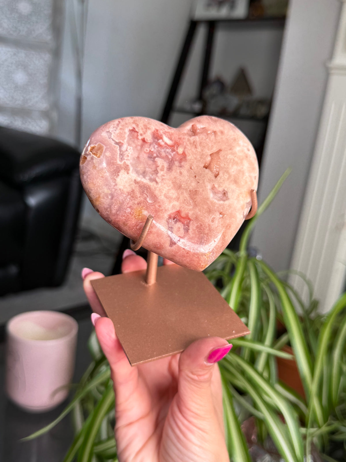 Pink Amethyst Heart On Stand