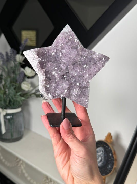 Amethyst Star On Black Stand