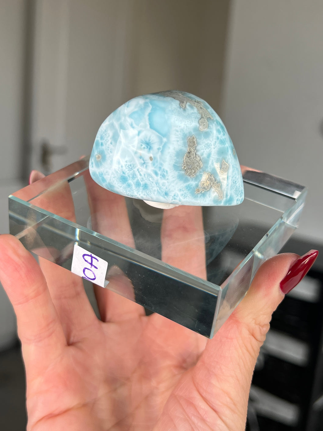 Larimar Freeform On Glass Stand