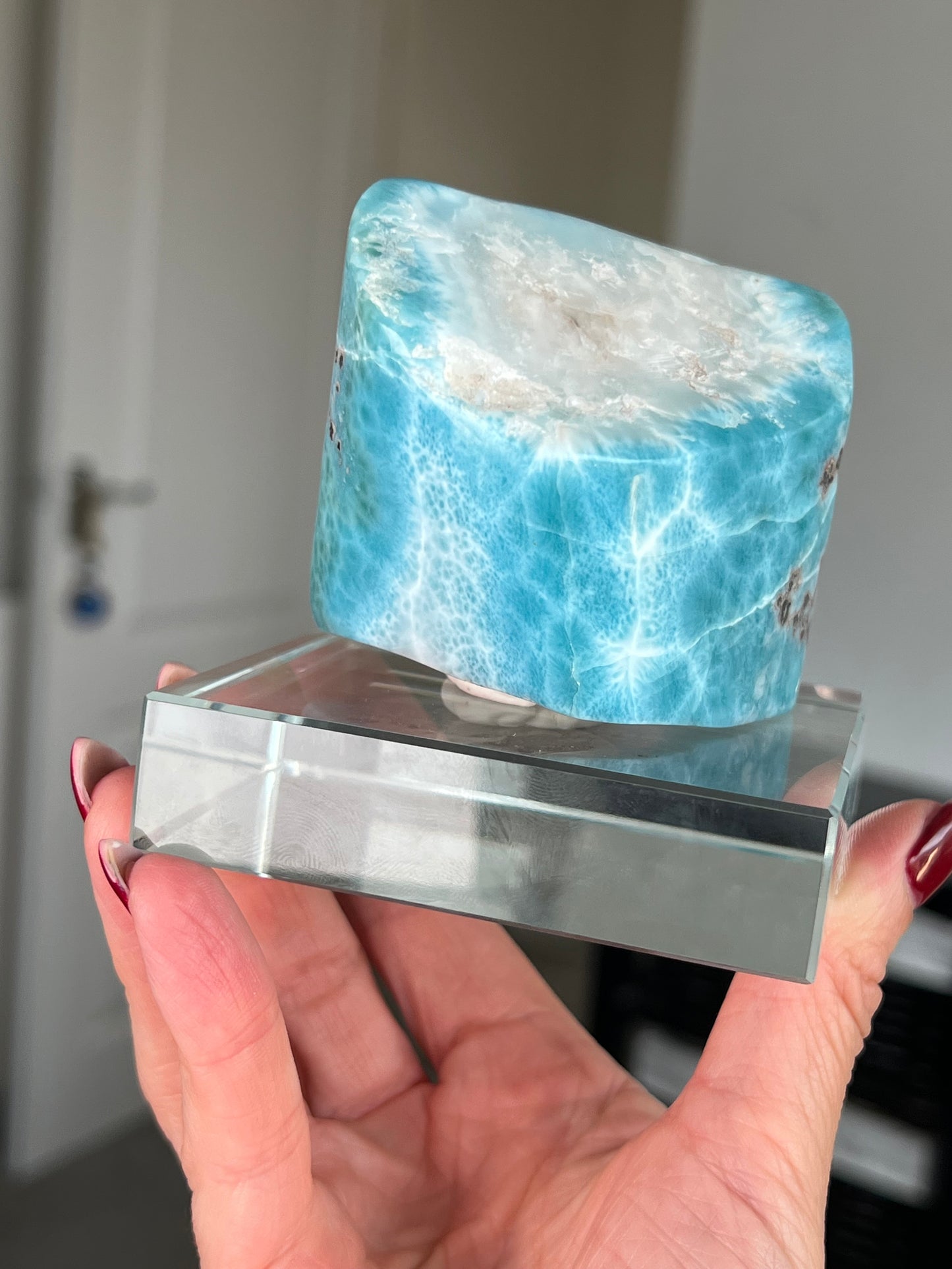 Larimar Core On Glass Stand