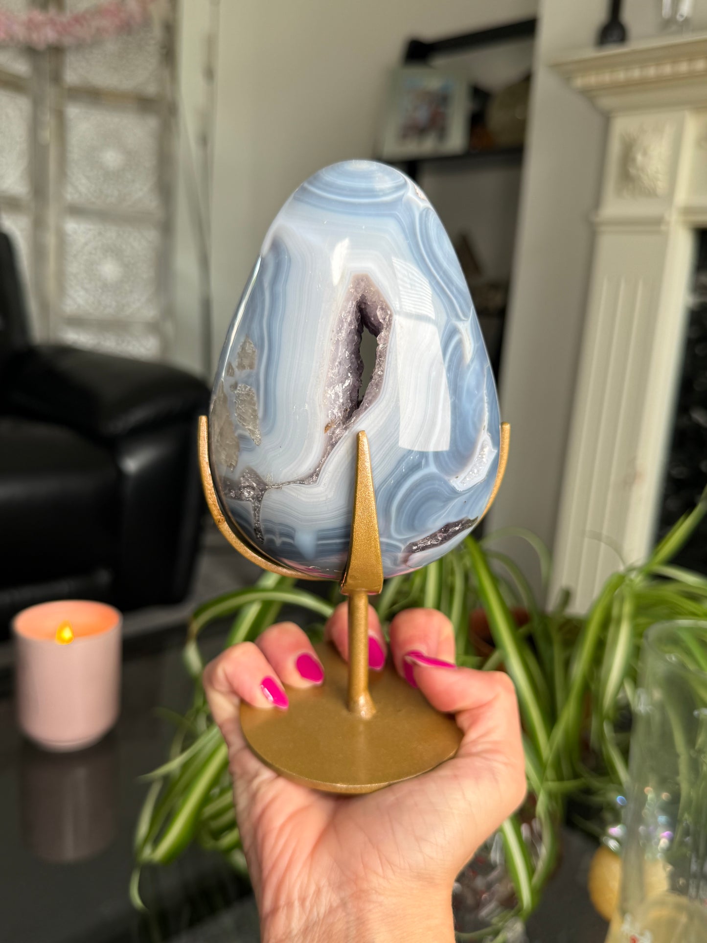 Amethyst Agate Egg On Stand