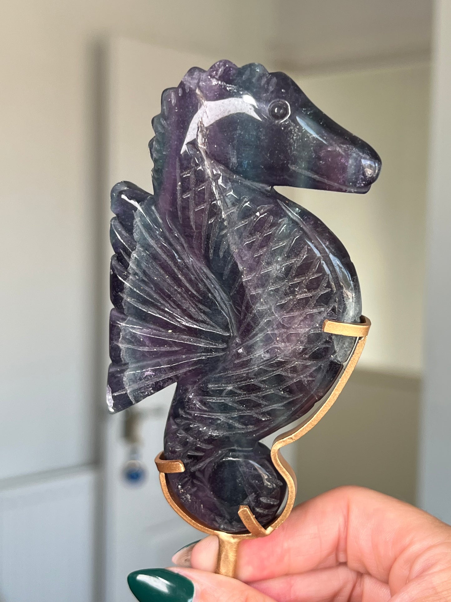 Fluorite Seahorse On Gold Stand