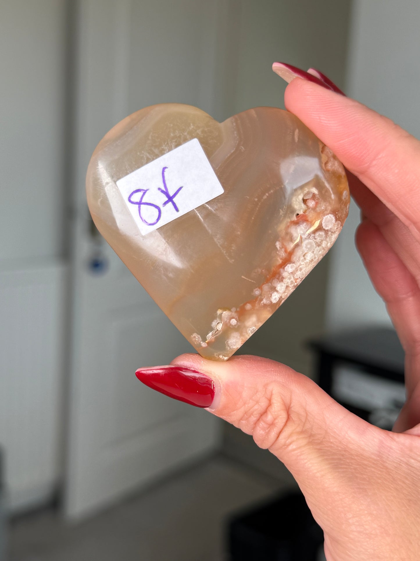 Flower Agate Heart With Stand