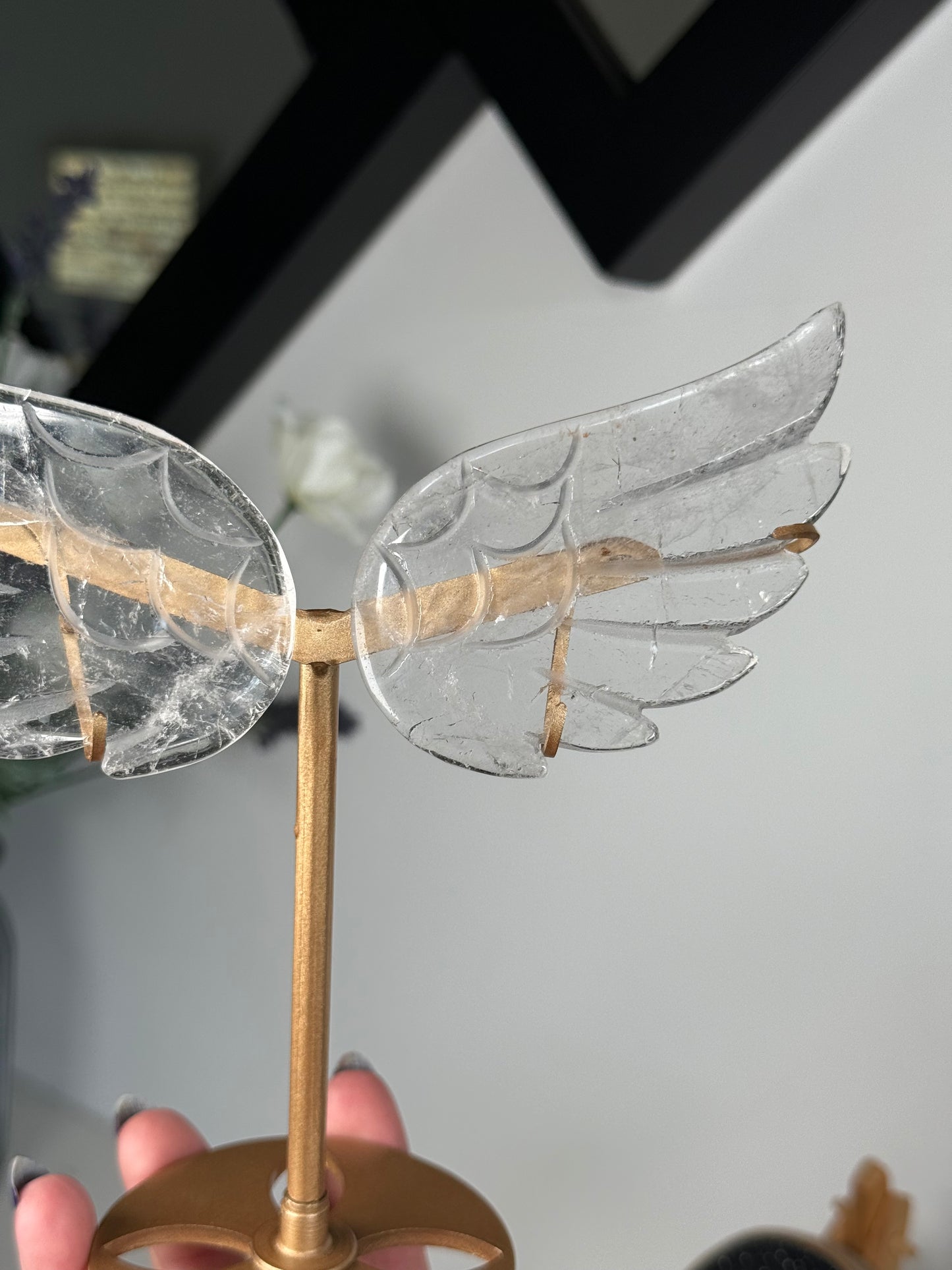 Clear Quartz Wings On Gold Stand