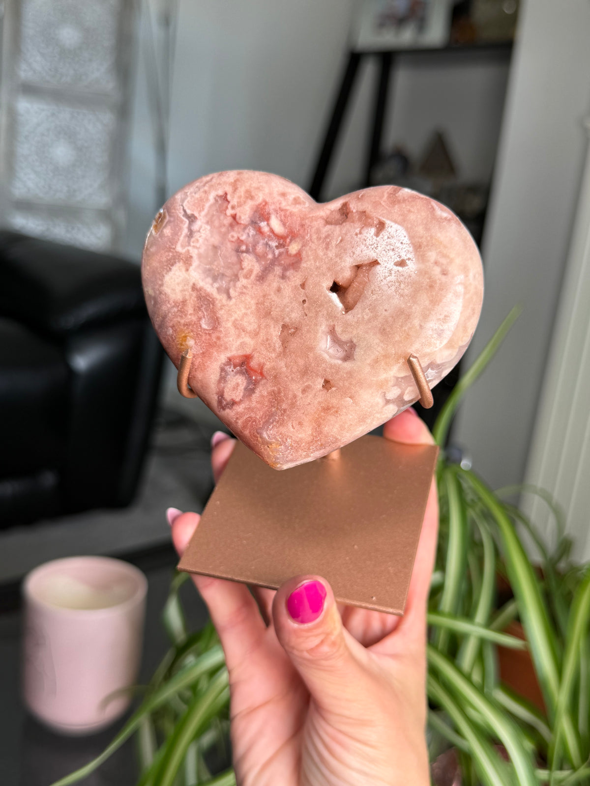 Pink Amethyst Heart On Stand