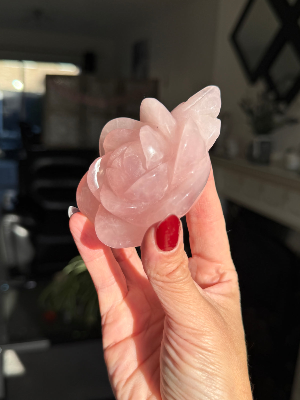 Rose Quartz Rose With Raindrop