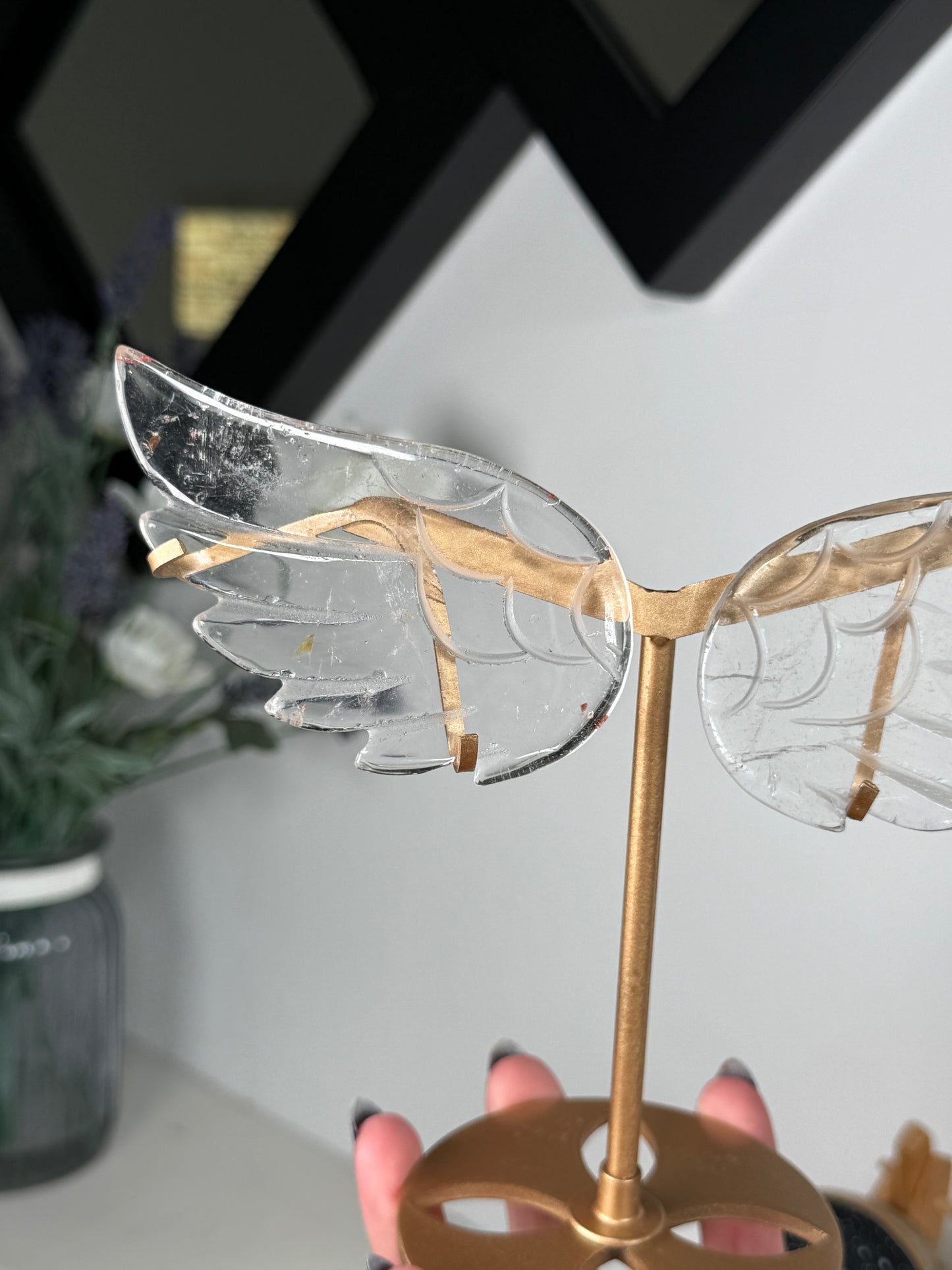 Clear Quartz Wings On Gold Stand