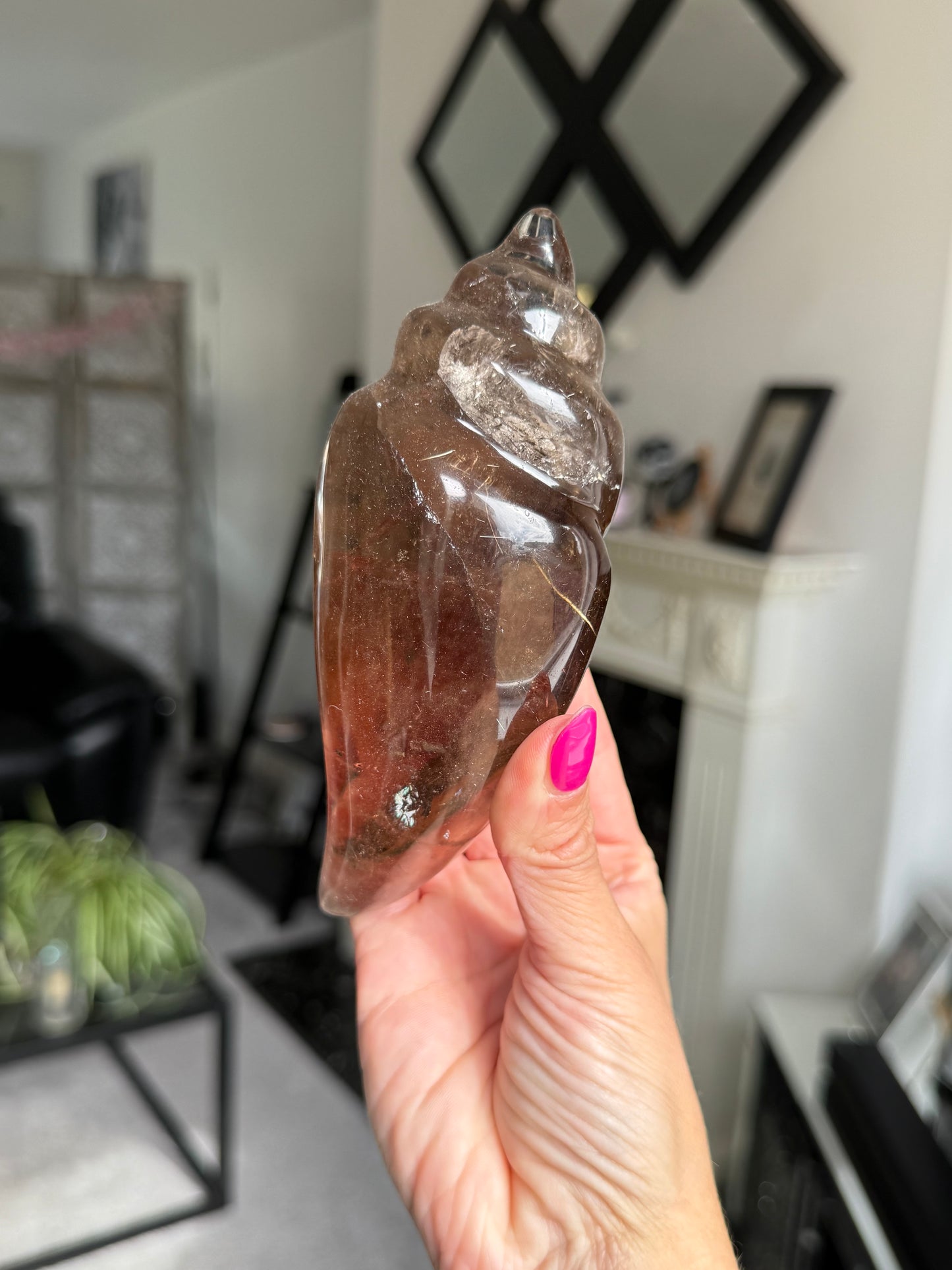 Master Carved Smokey Quartz Shell WITH RUTILE