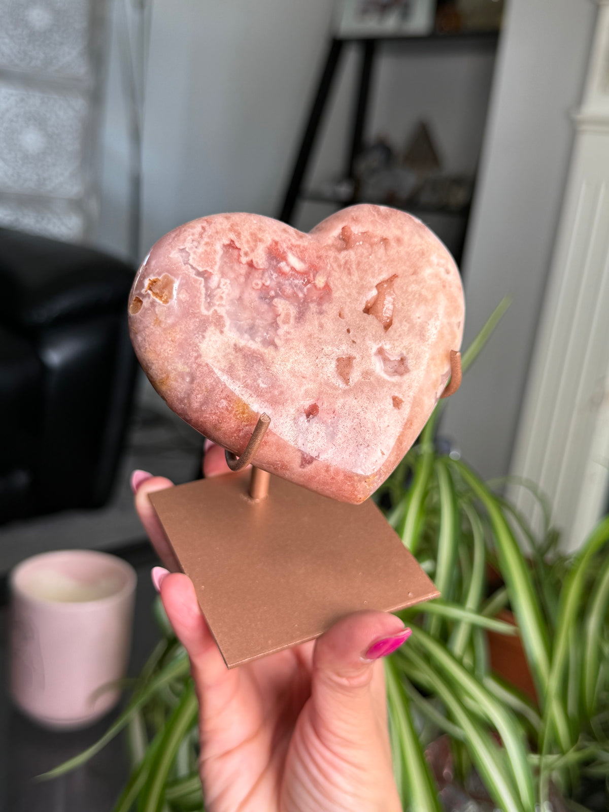 Pink Amethyst Heart On Stand