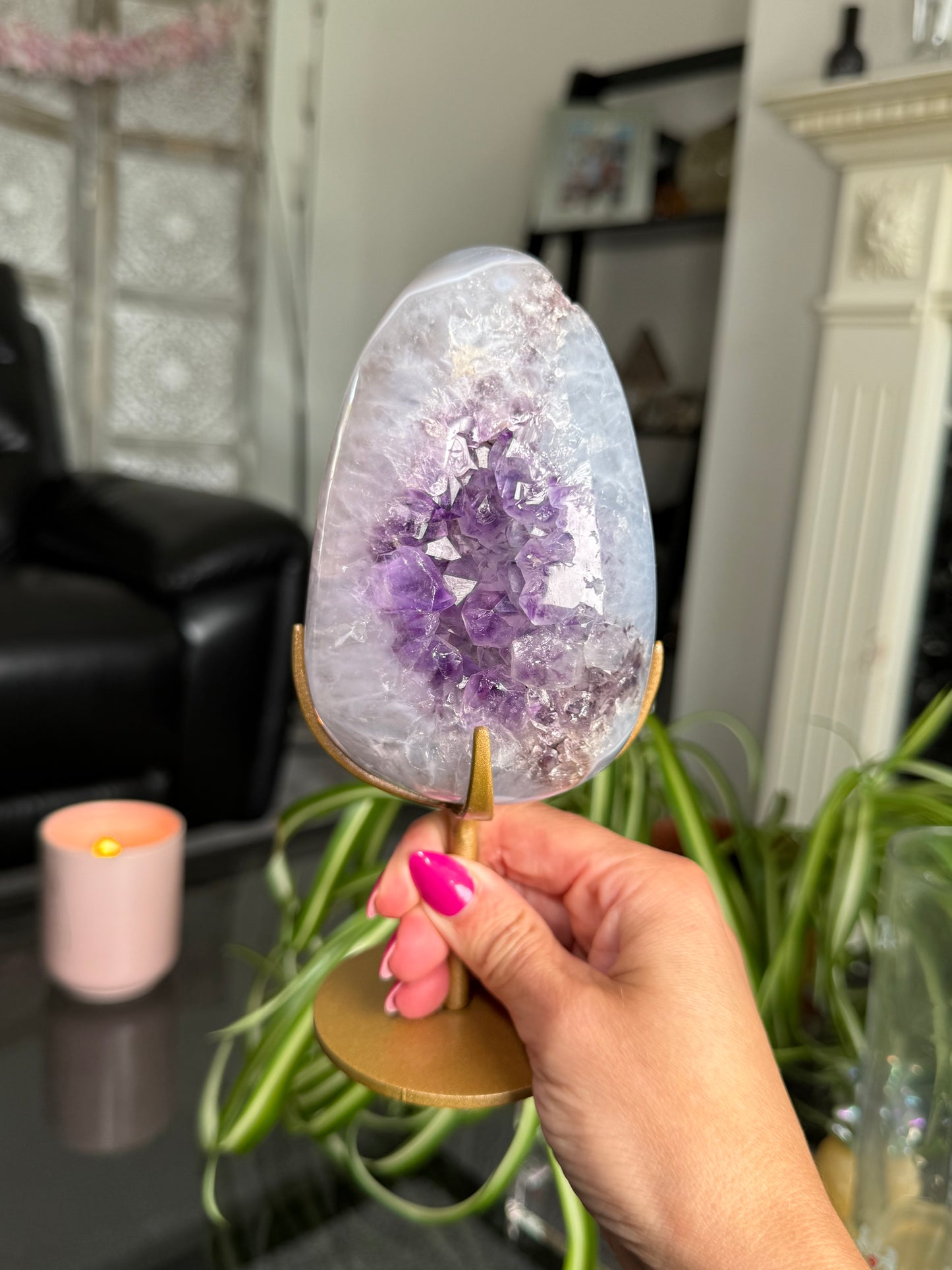 Amethyst Agate Egg On Stand