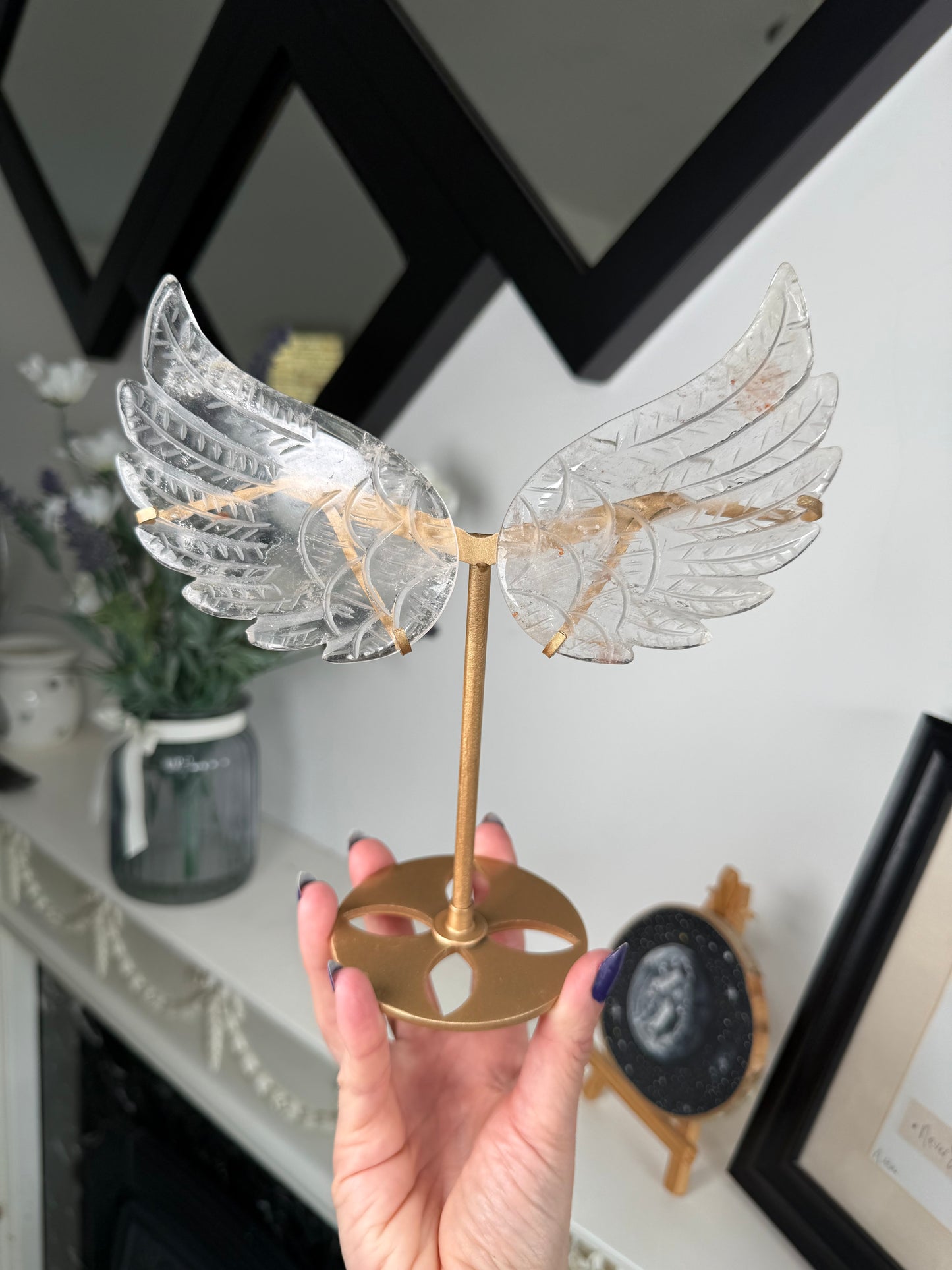 Clear Quartz Wings On Gold Stand