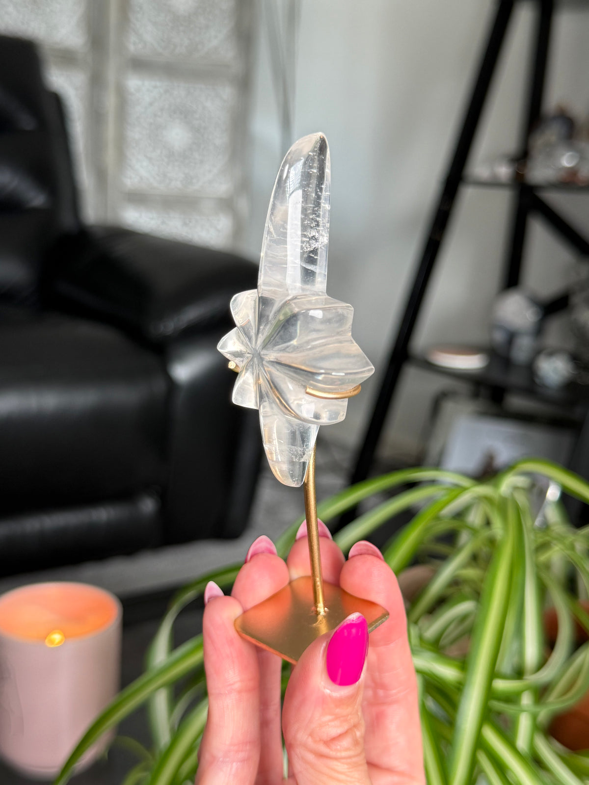 Clear Quartz Star On Custom Stand