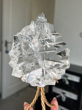 Load image into Gallery viewer, High Grade Brazilian Clear Quartz Sculpture On Gold Twisty Stand
