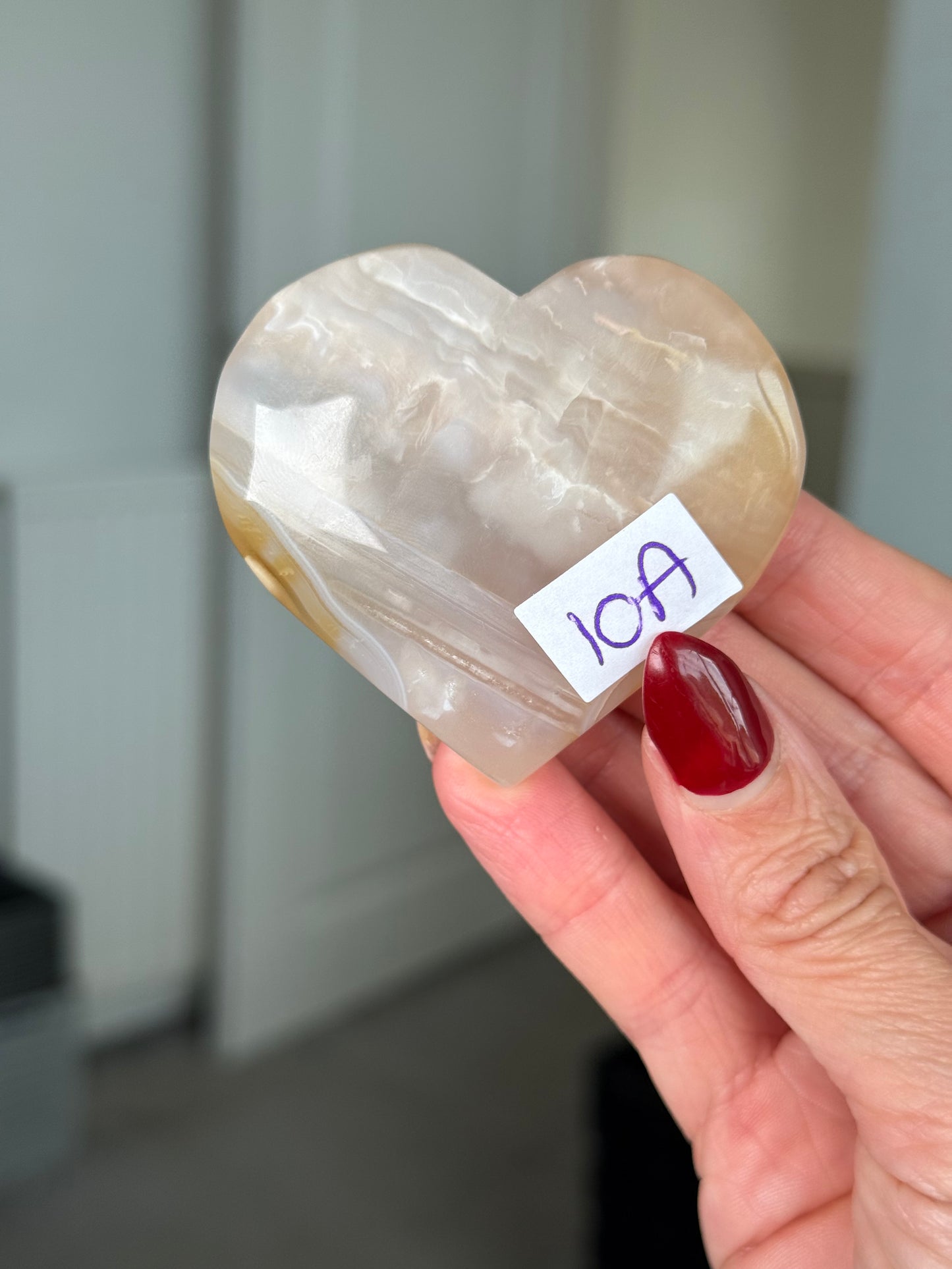 Flower Agate Heart With Stand