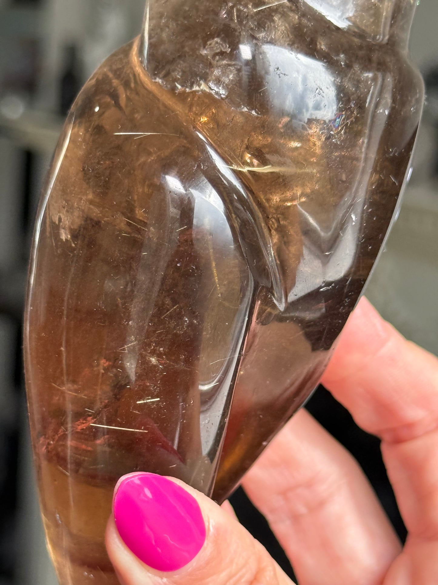 Master Carved Smokey Quartz Shell WITH RUTILE