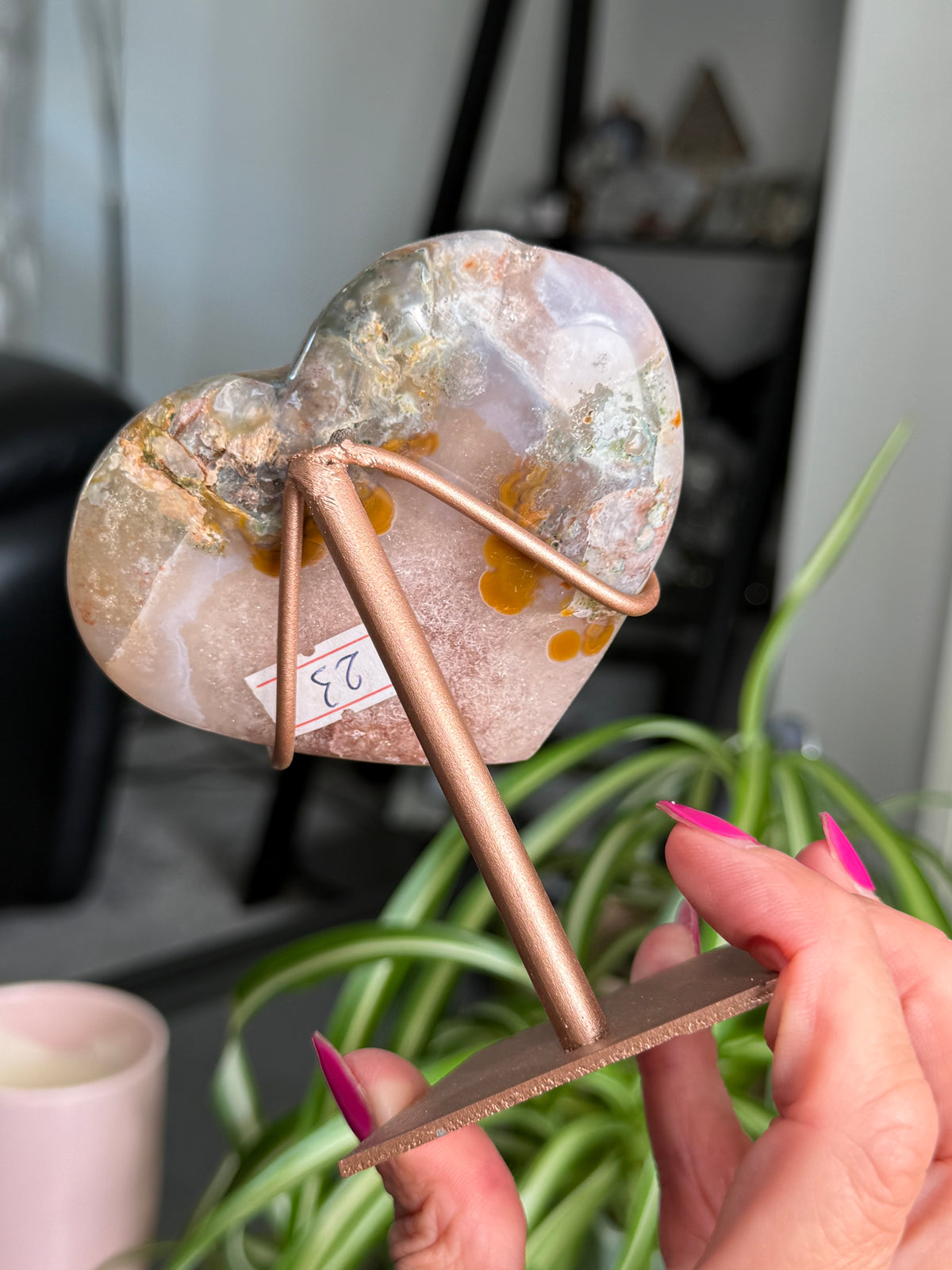 Pink Amethyst Heart On Stand