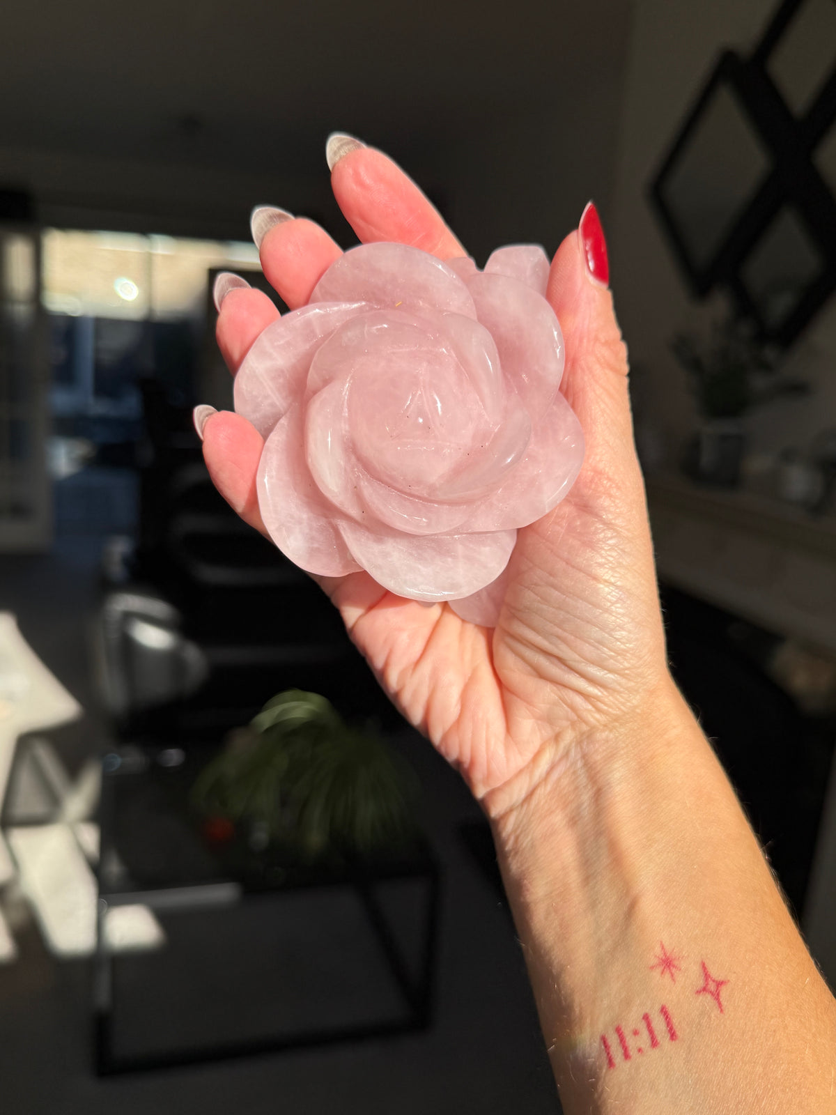 Rose Quartz Rose With Raindrop