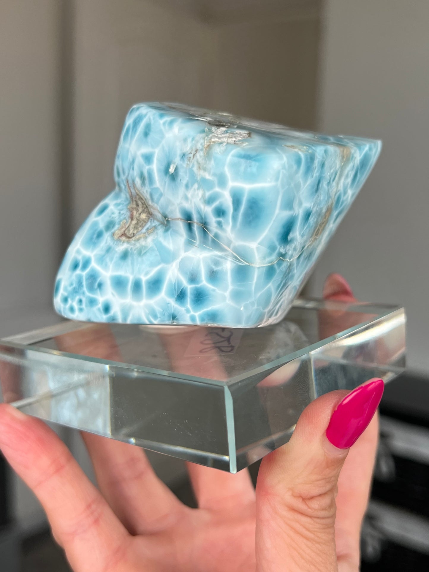 Larimar Core On Glass Stand