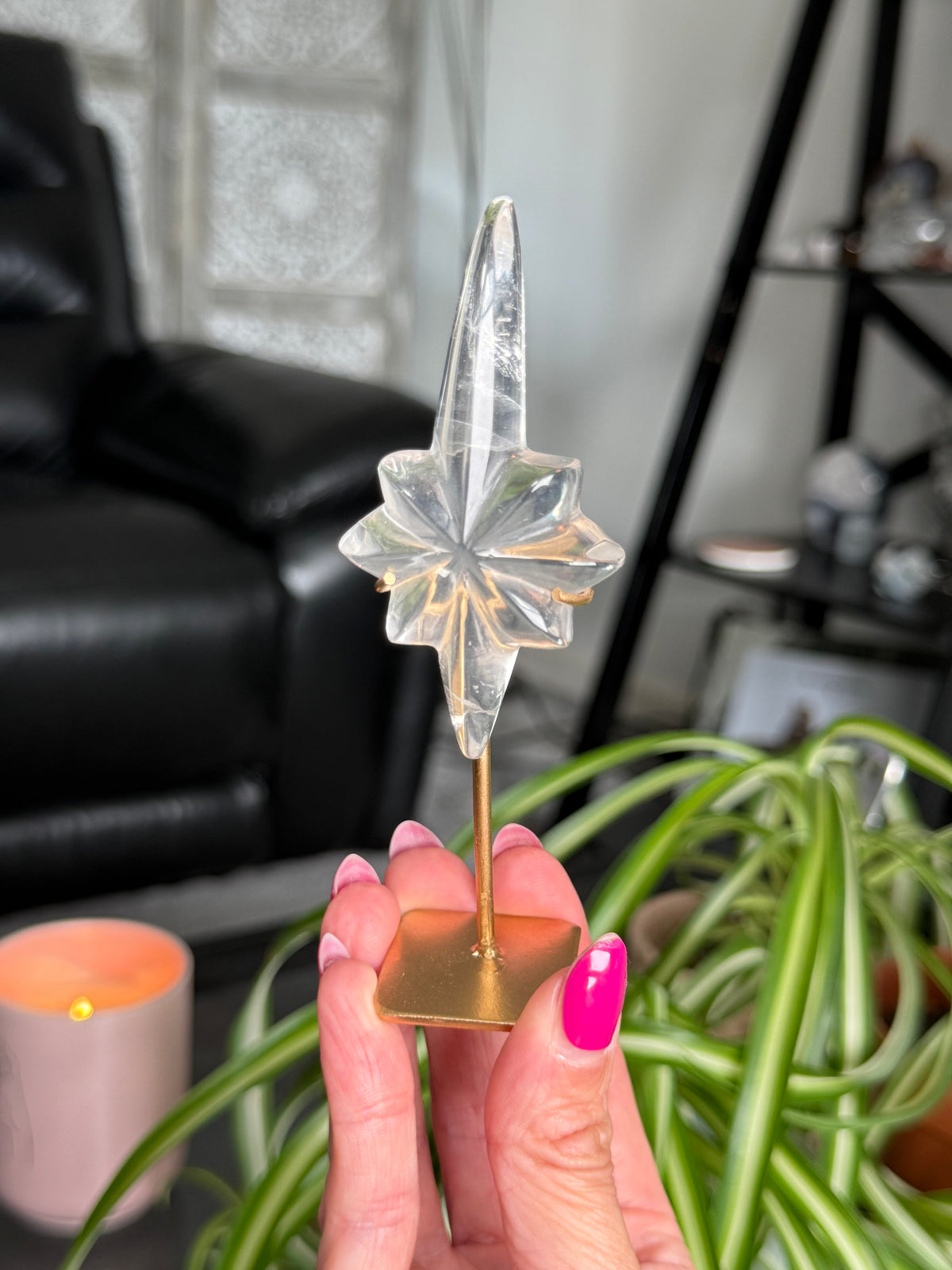 Clear Quartz Star On Custom Stand
