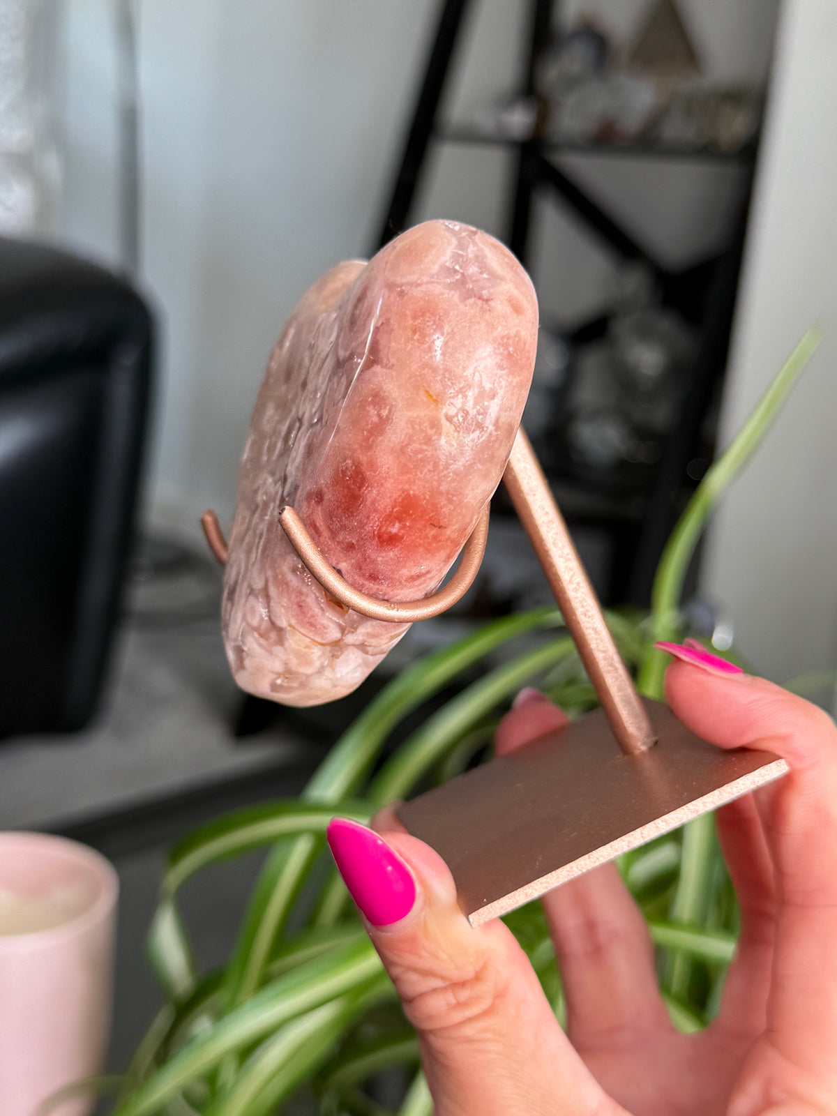 Pink Amethyst Heart On Stand