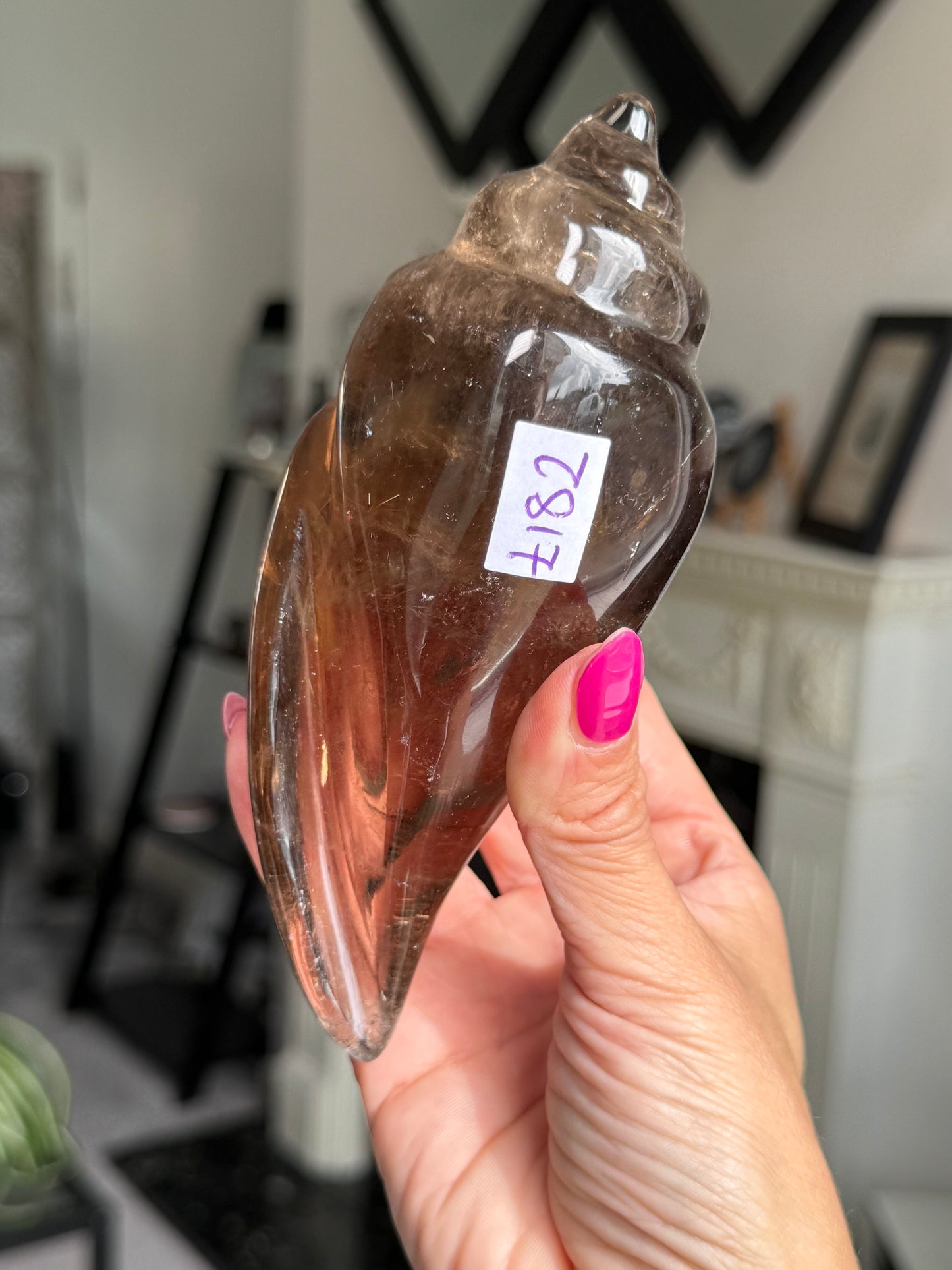 Master Carved Smokey Quartz Shell WITH RUTILE