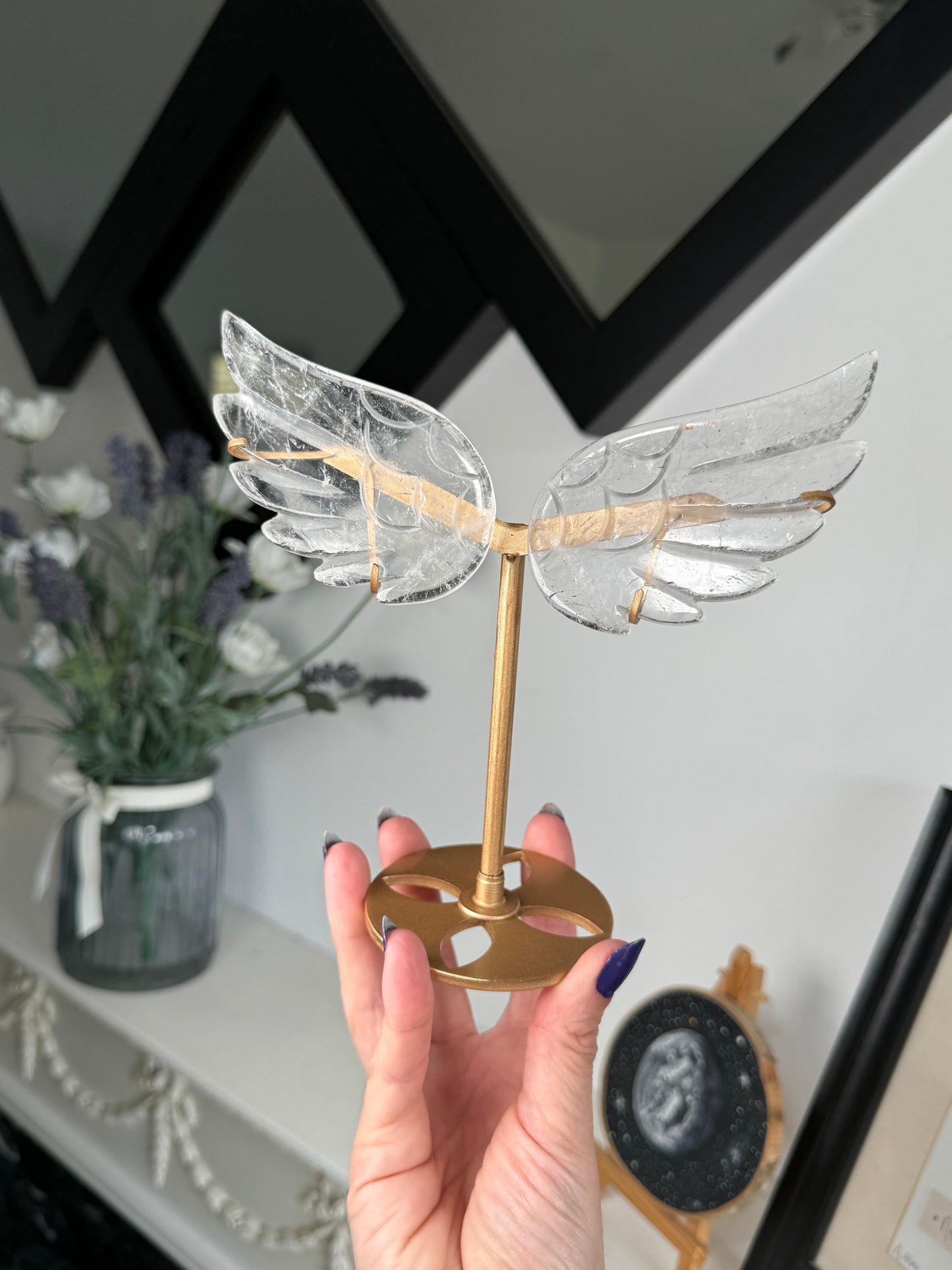 Clear Quartz Wings On Gold Stand